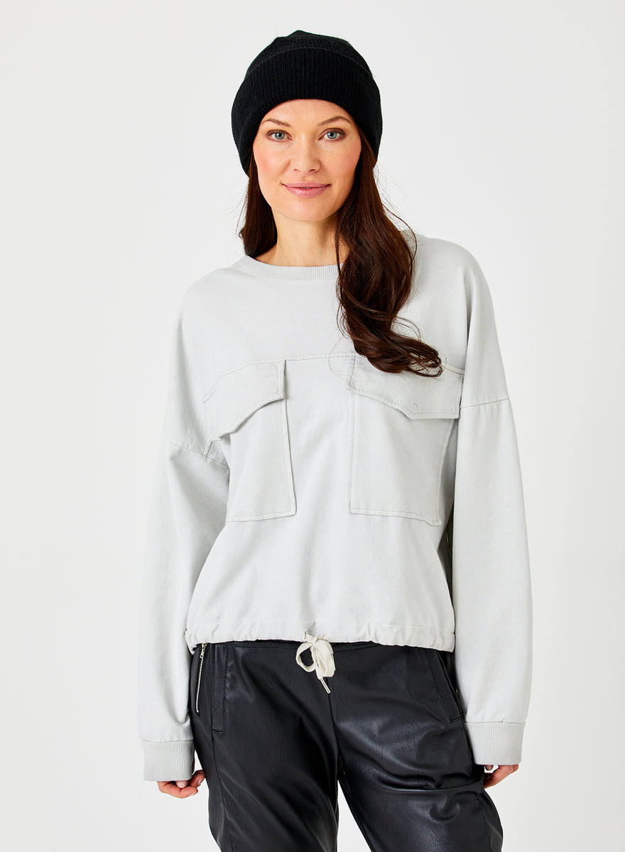 Julitta Distressed Sweatshirt With Front Pockets Suzy D London Julitta Distressed Sweatshirt With Front Pockets Suzy D London