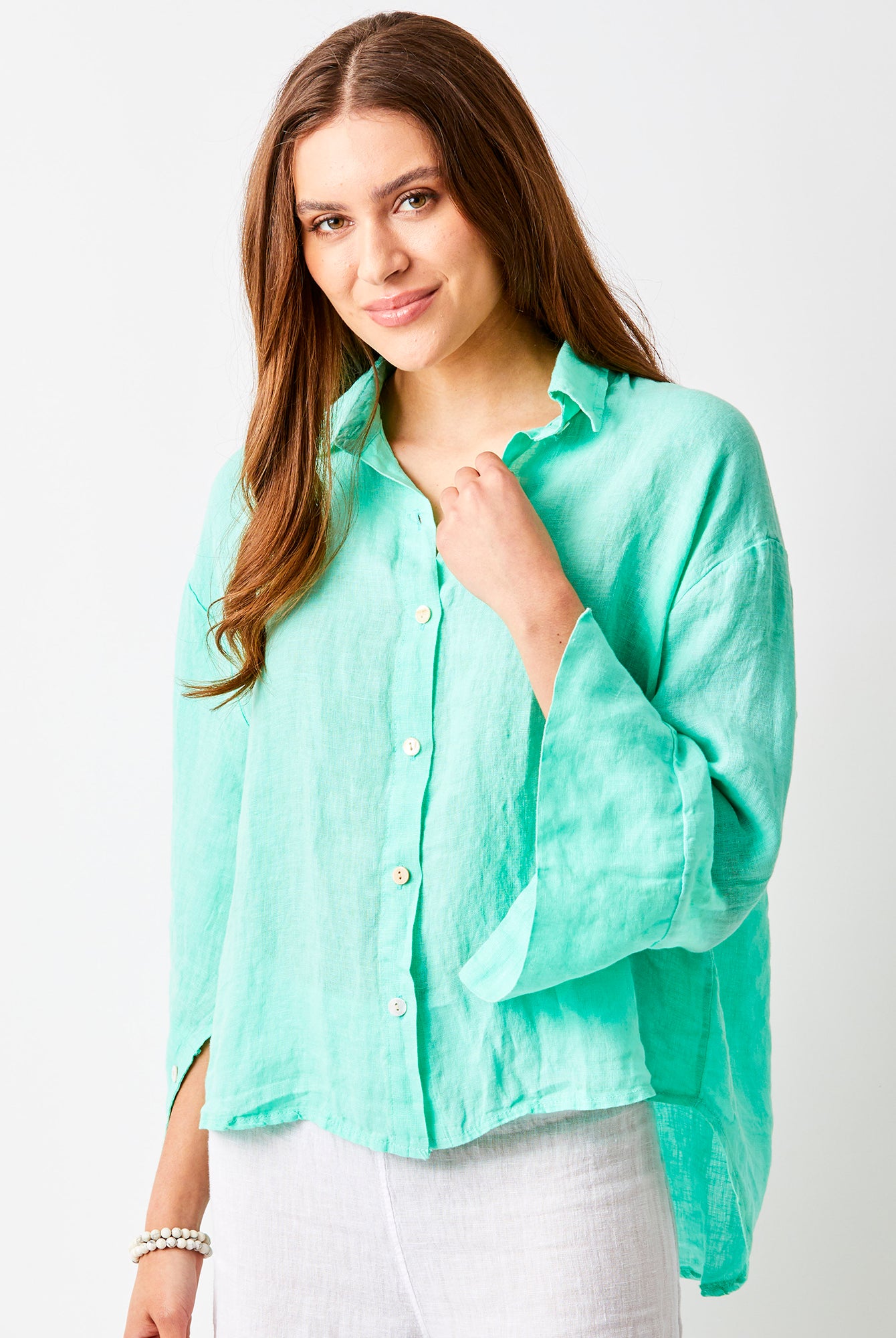 Lago Hi Lo Linen Shirt With Wide Sleeves - Suzy D London