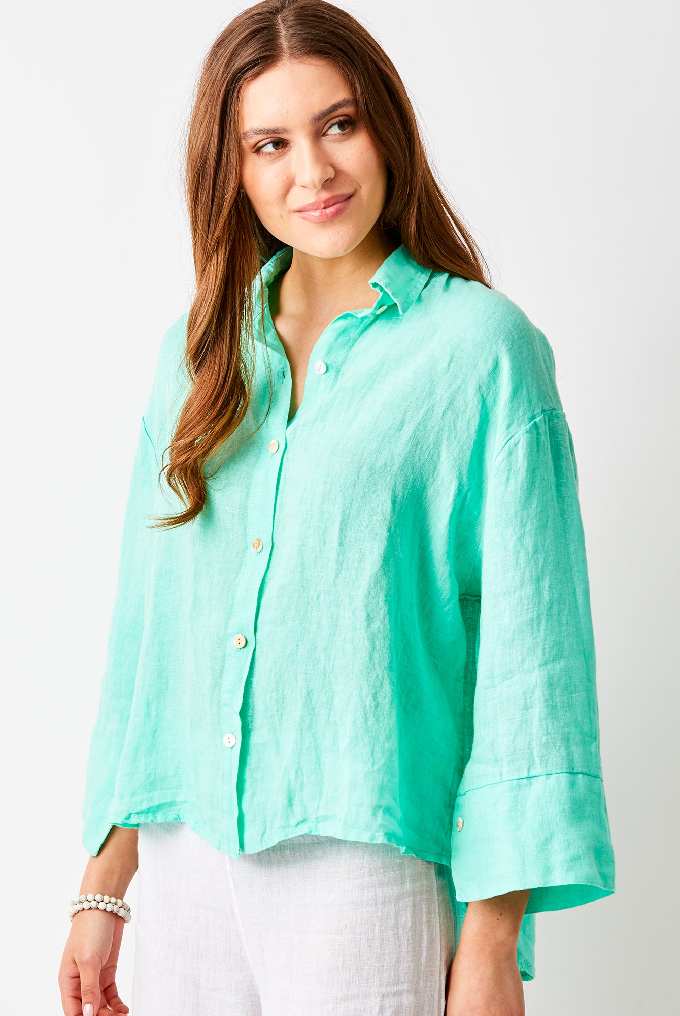 Lago Hi Lo Linen Shirt With Wide Sleeves - Suzy D London