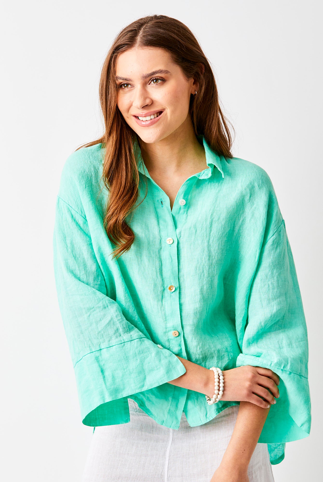 Lago Hi Lo Linen Shirt With Wide Sleeves - Suzy D London