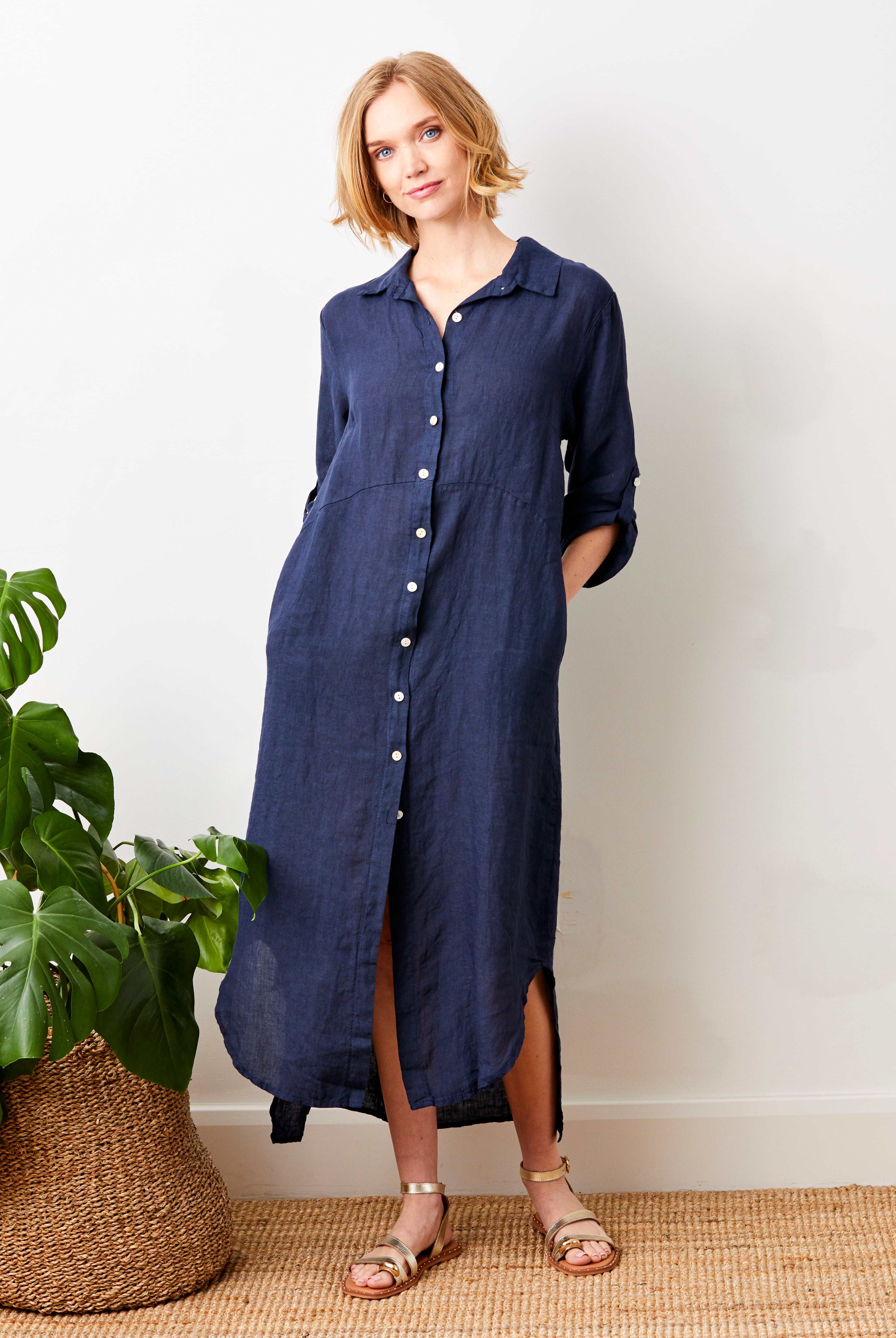 Larino Linen Long Button Thru Dress - Suzy D London
