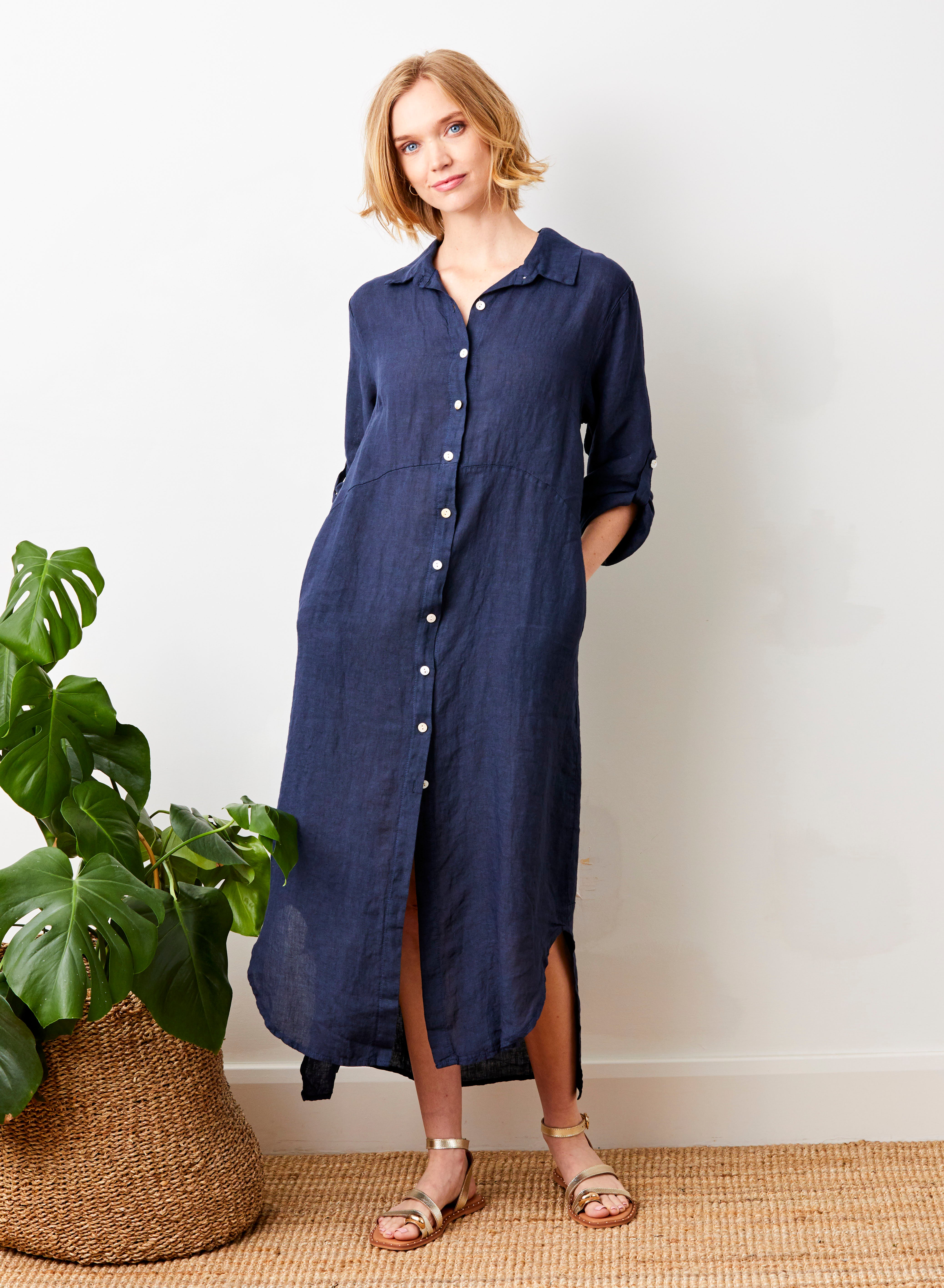 Larino Linen Long Button Thru Dress - Suzy D London