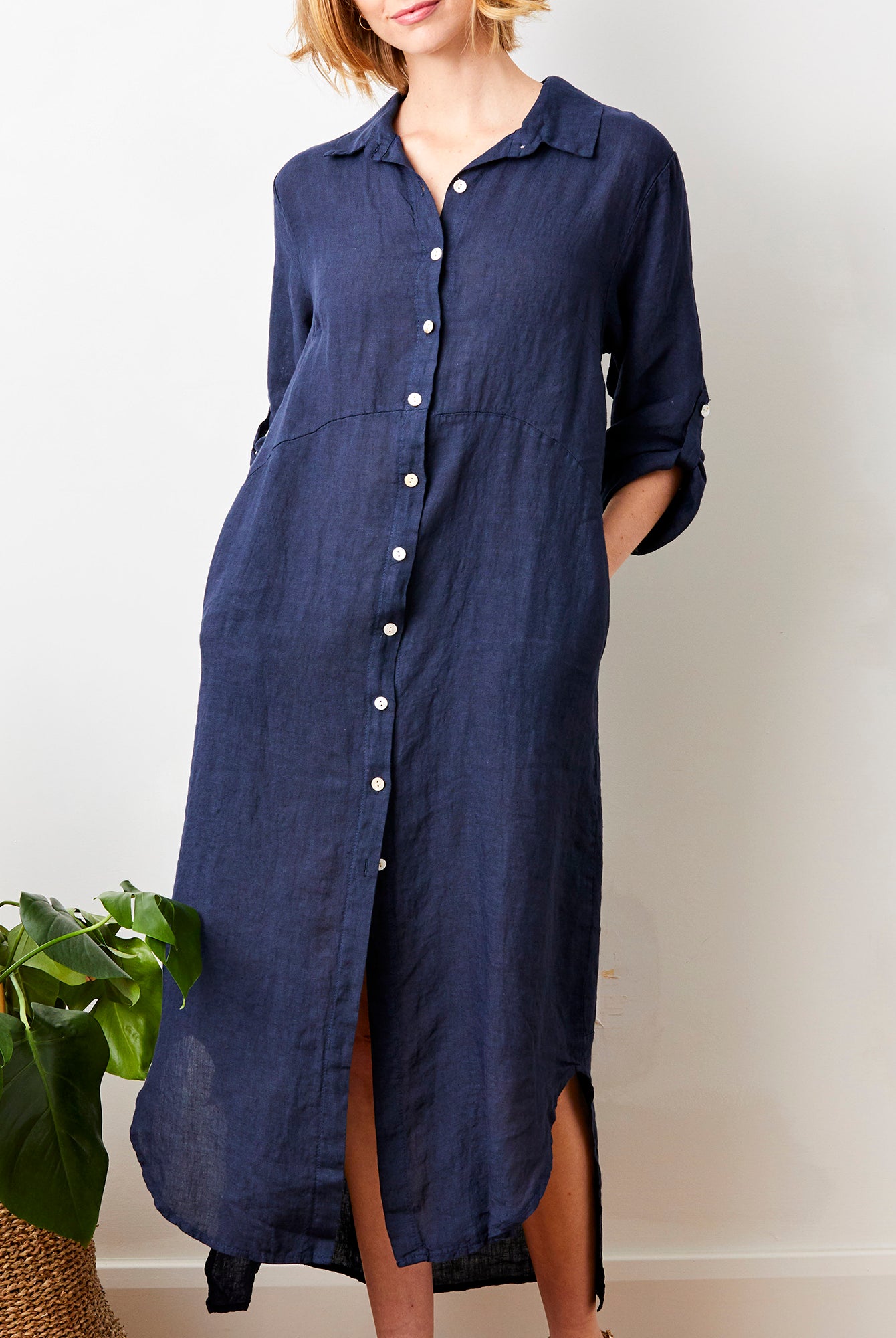 Larino Linen Long Button Thru Dress - Suzy D London