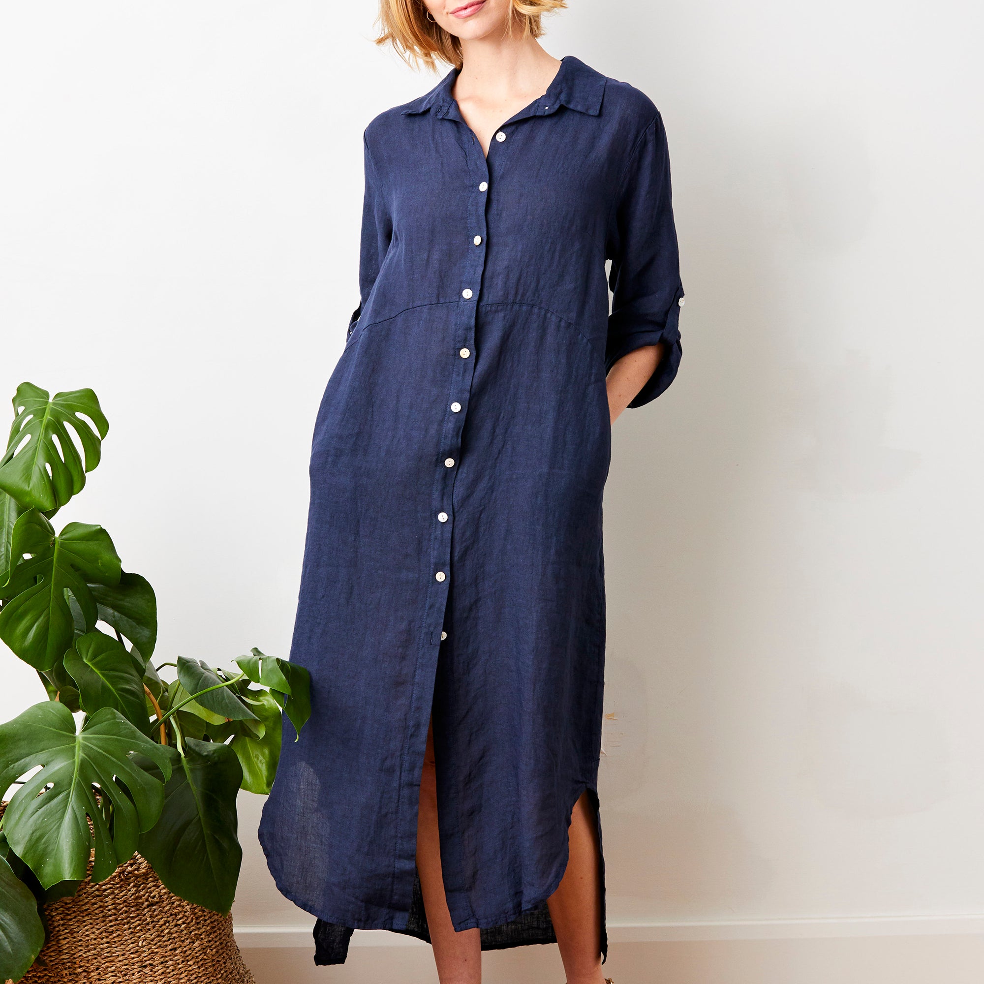 Larino Linen Long Button Thru Dress - Suzy D London