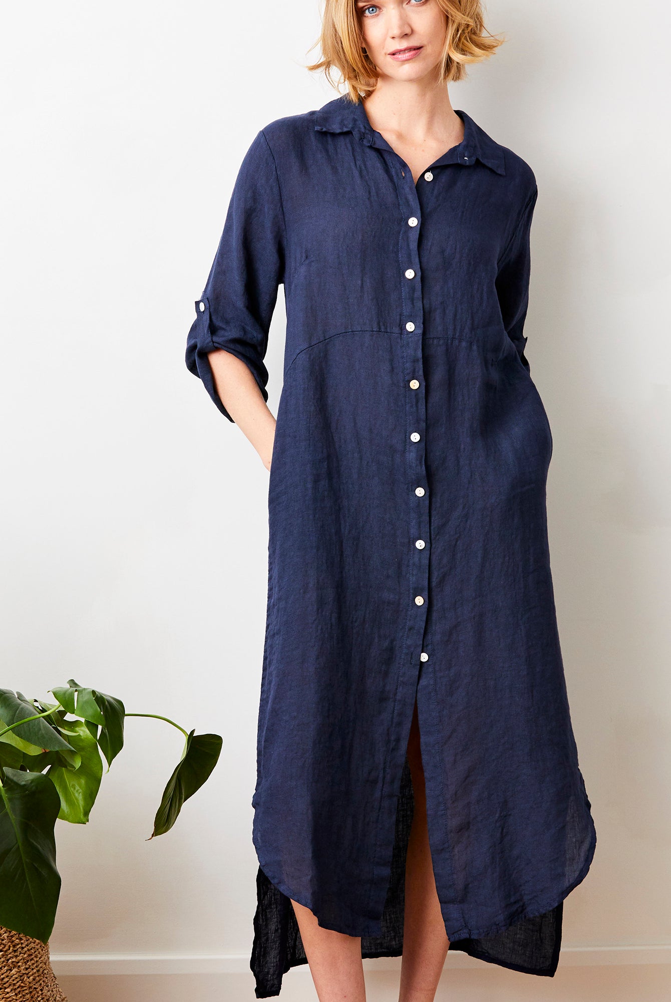 Larino Linen Long Button Thru Dress - Suzy D London