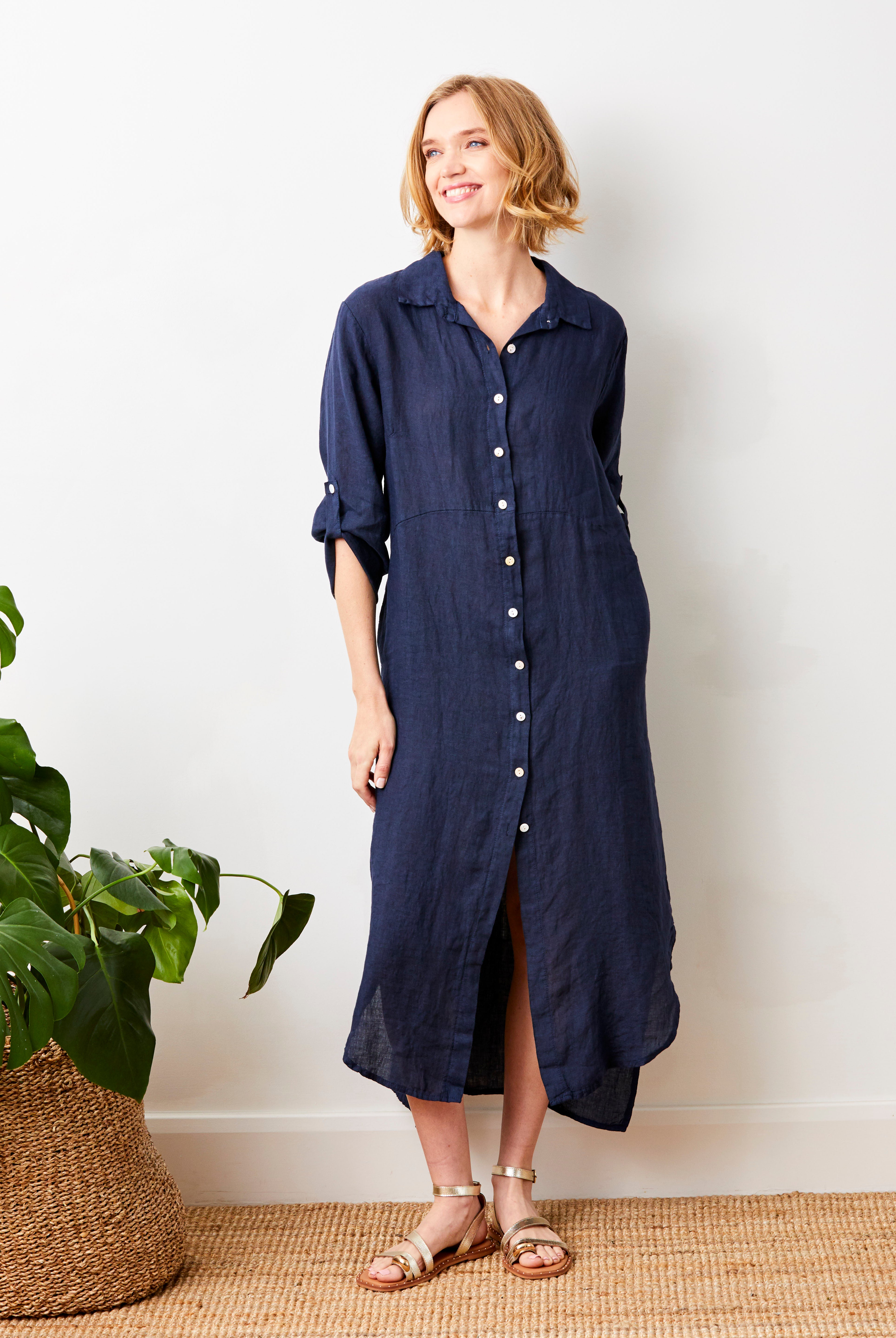 Larino Linen Long Button Thru Dress - Suzy D London