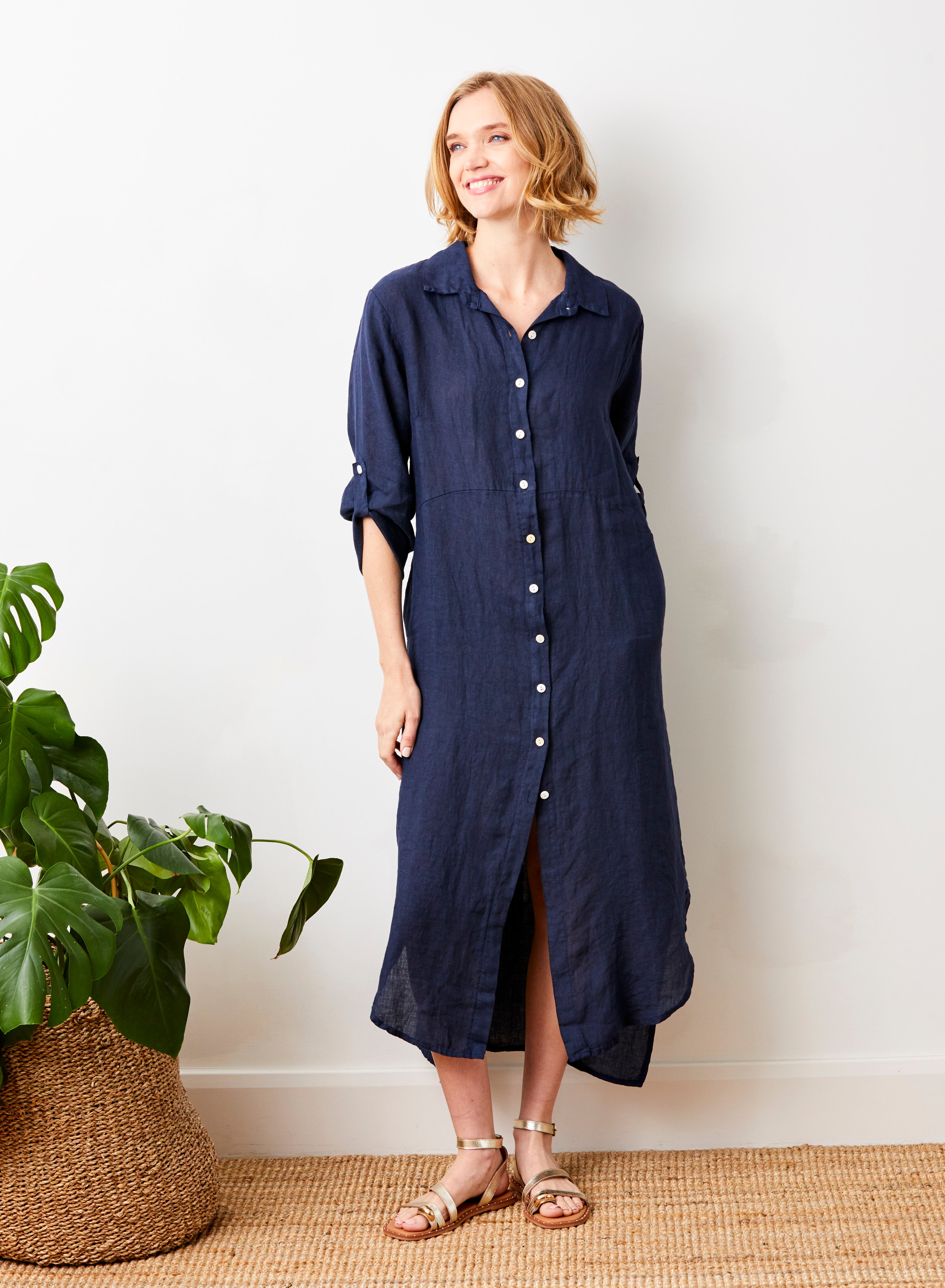 Larino Linen Long Button Thru Dress - Suzy D London