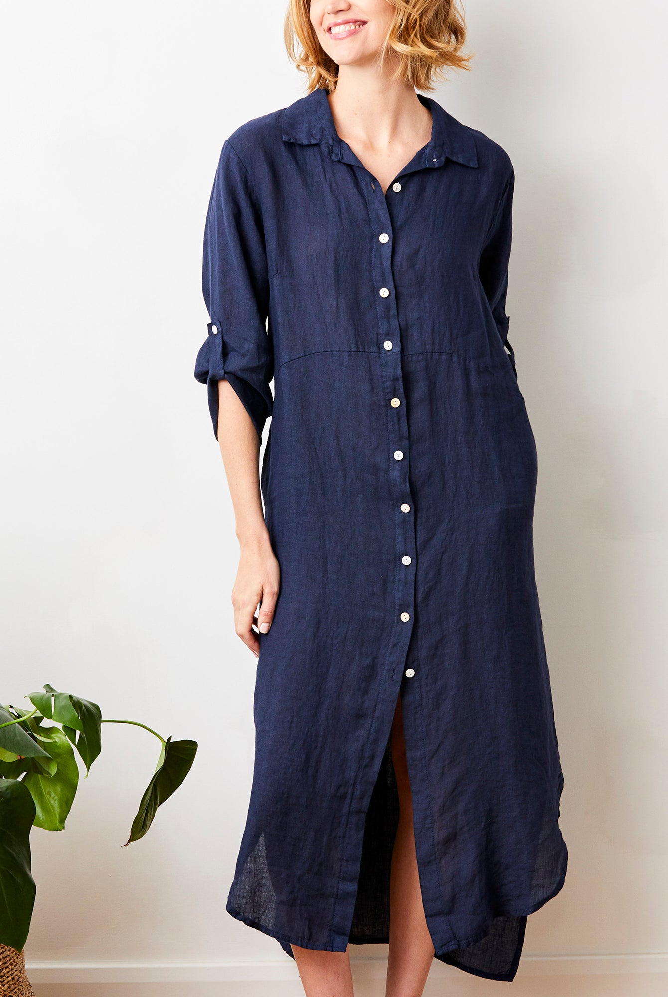Larino Linen Long Button Thru Dress - Suzy D London