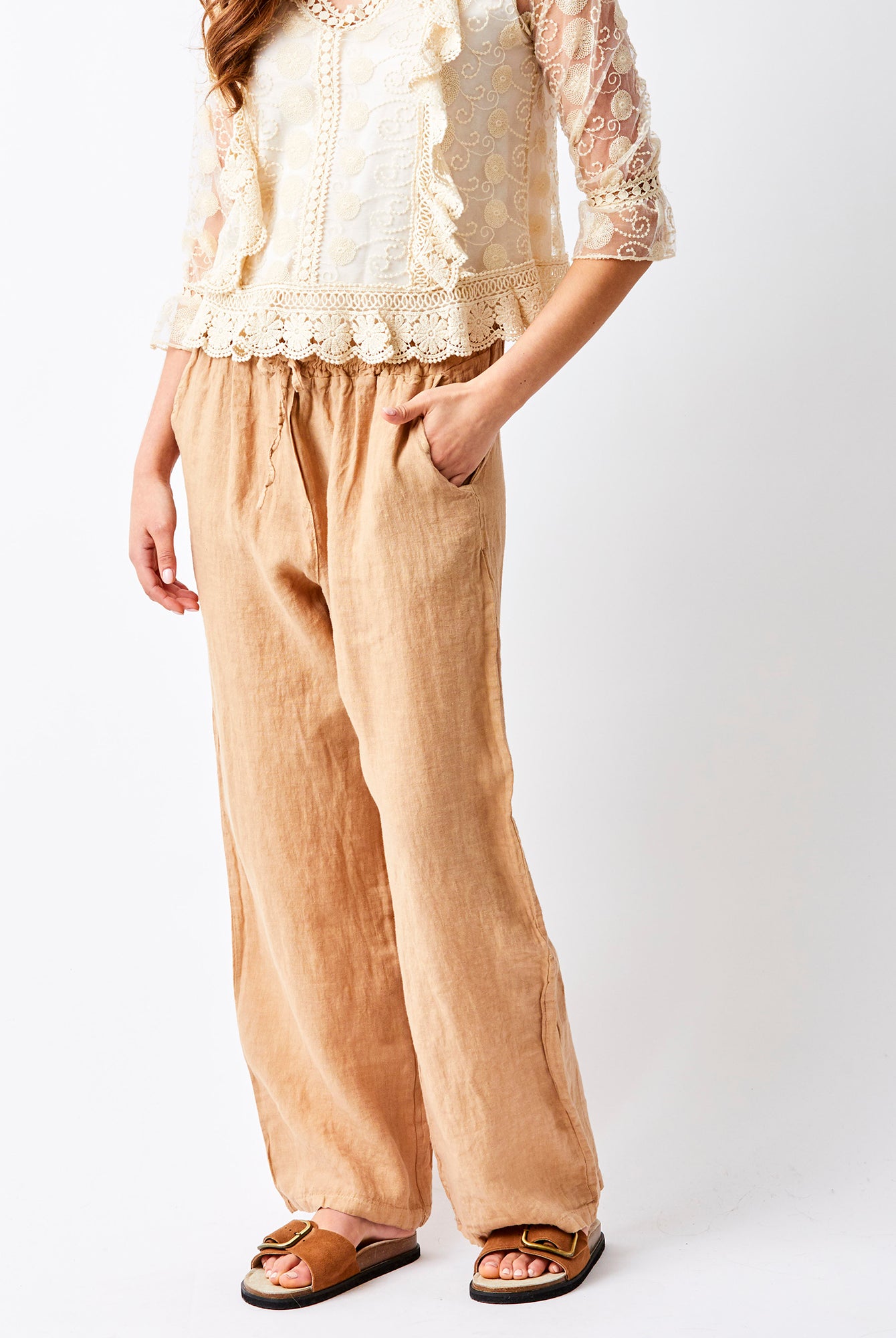 Lauren Linen Drawstring Palazzo Pants - Suzy D London
