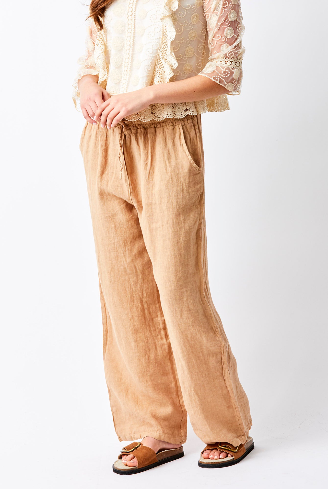 Lauren Linen Drawstring Palazzo Pants - Suzy D London