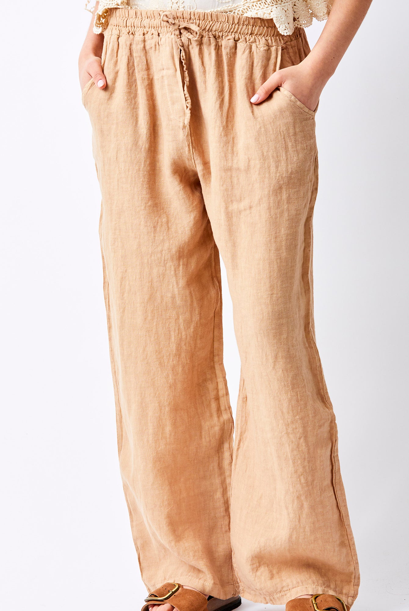 Lauren Linen Drawstring Palazzo Pants - Suzy D London