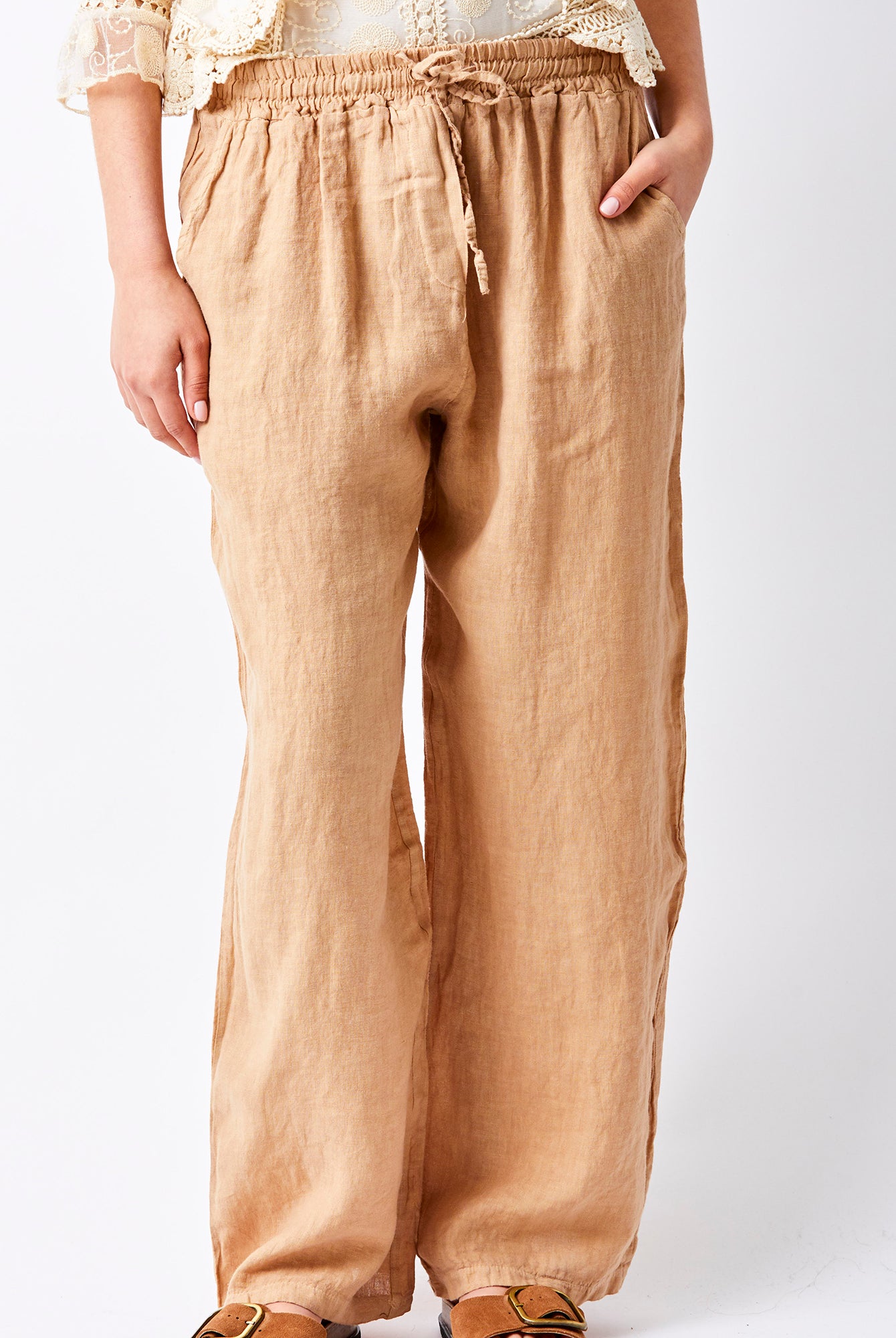 Lauren Linen Drawstring Palazzo Pants - Suzy D London