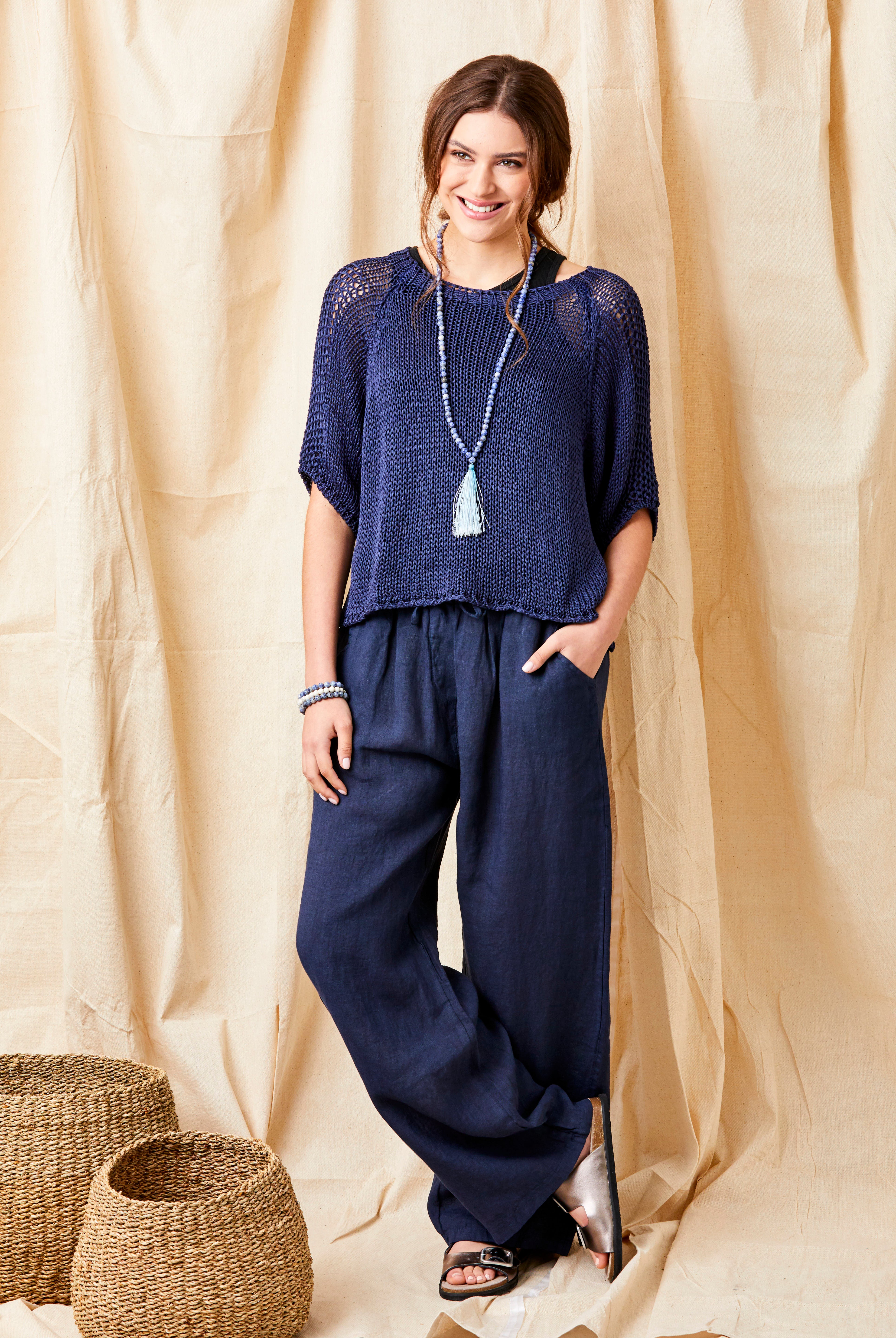 Lauren Linen Drawstring Palazzo Pants - Suzy D London