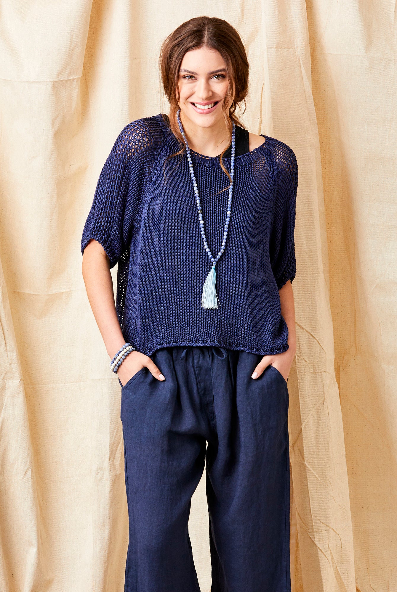 Lauren Linen Drawstring Palazzo Pants - Suzy D London