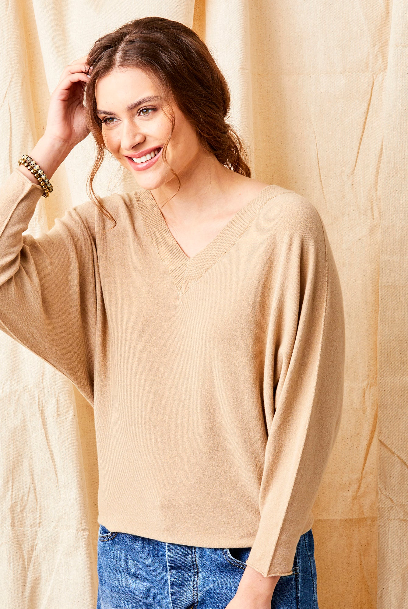 Lenny Light Double V Neck Batwing Knit Sweater - Suzy D London