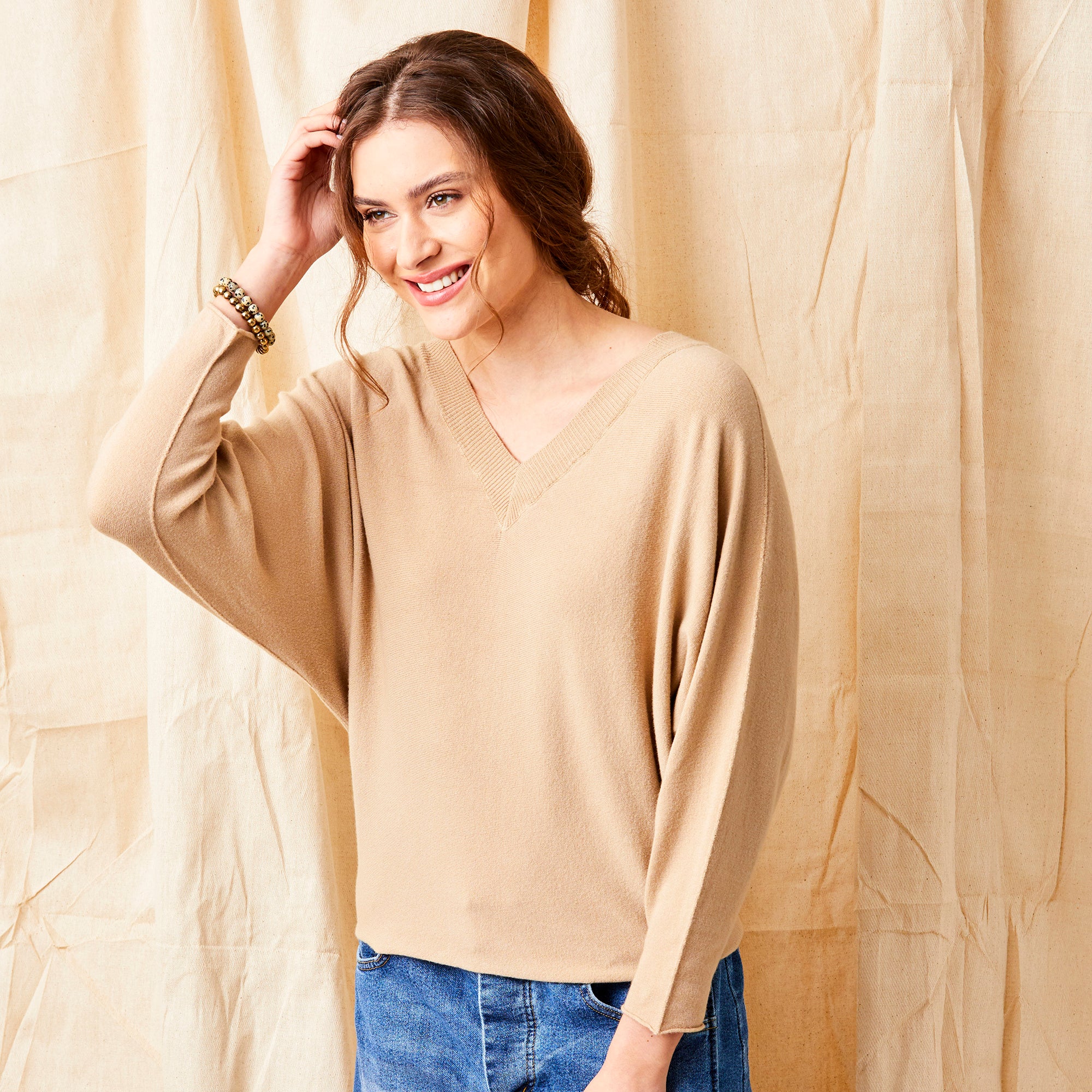 Lenny Light Double V Neck Batwing Knit Sweater - Suzy D London