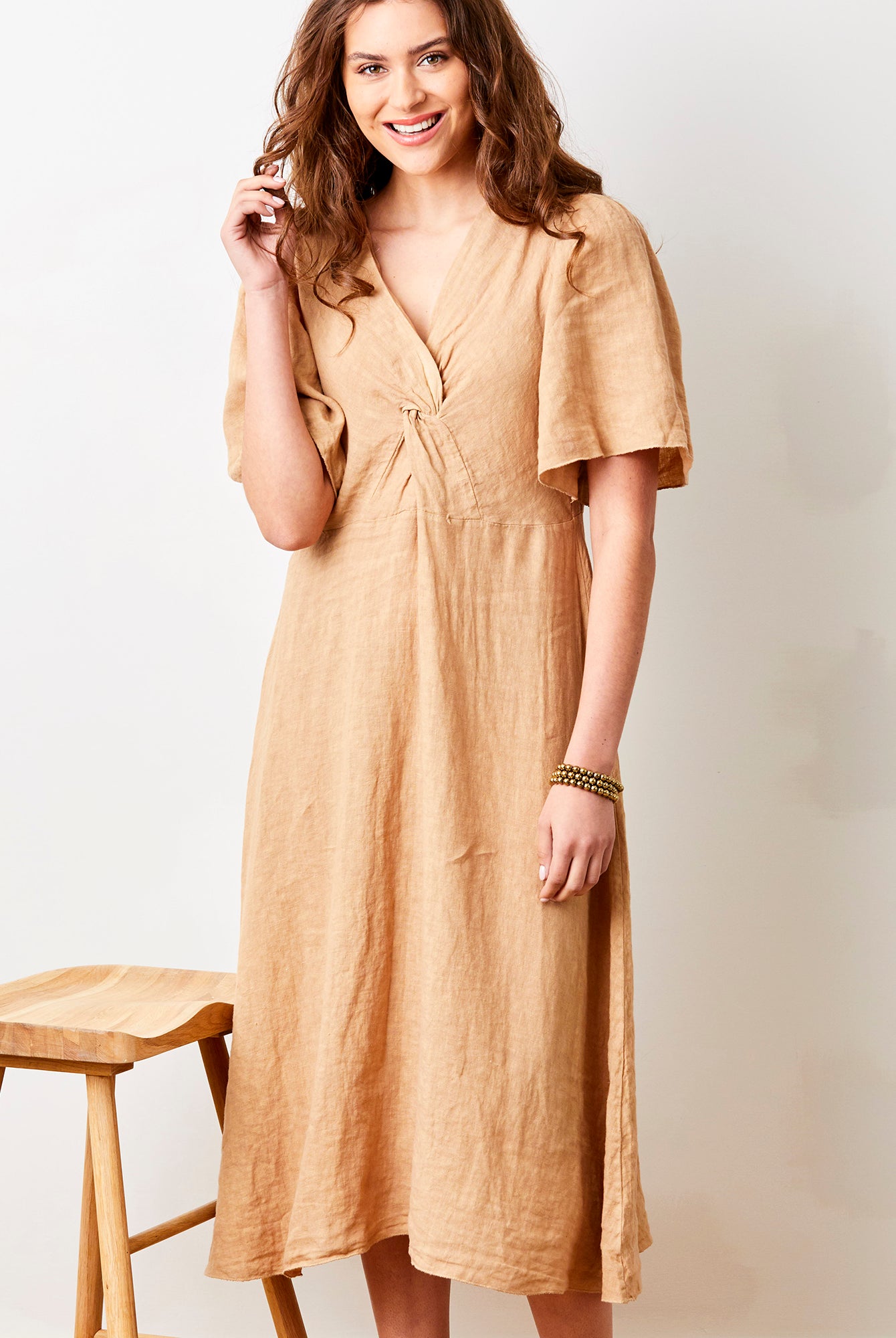 Liora Linen V-Neck Wide Sleeve Dress - Suzy D London