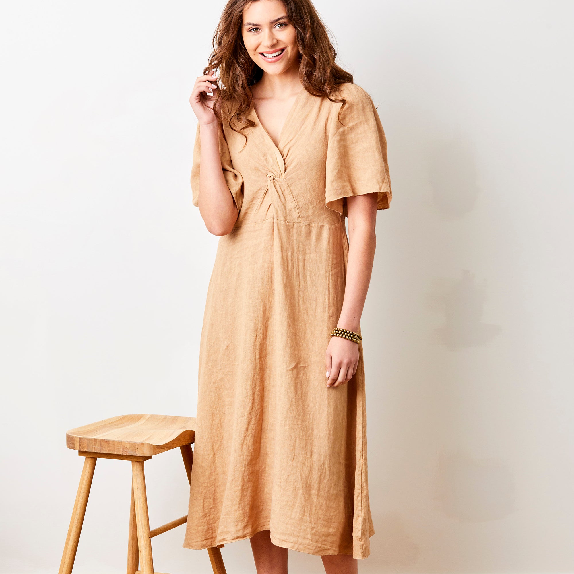 Liora Linen V-Neck Wide Sleeve Dress - Suzy D London