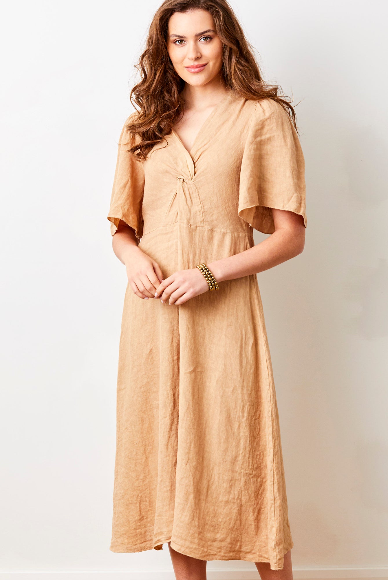 Liora Linen V-Neck Wide Sleeve Dress - Suzy D London