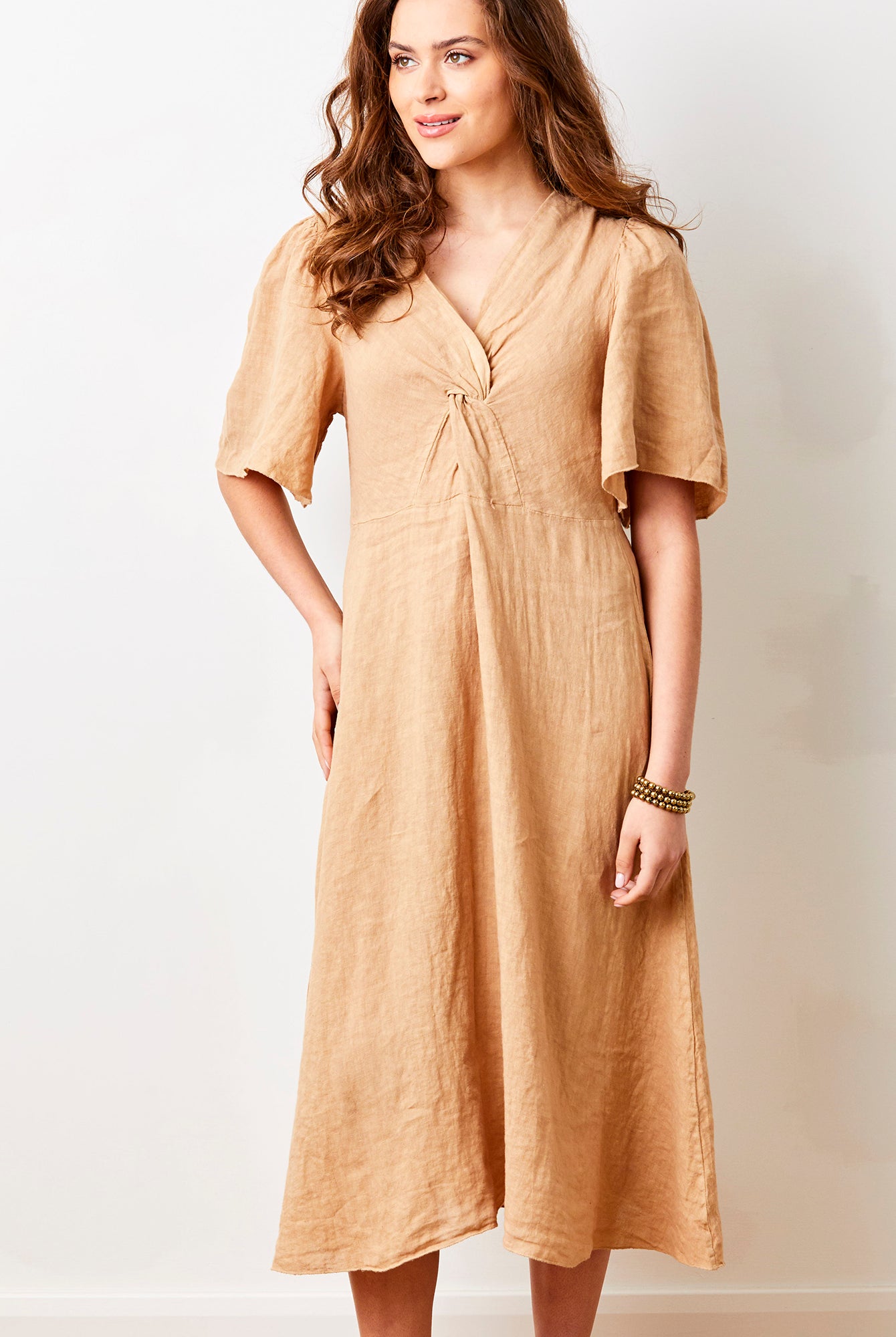 Liora Linen V-Neck Wide Sleeve Dress - Suzy D London