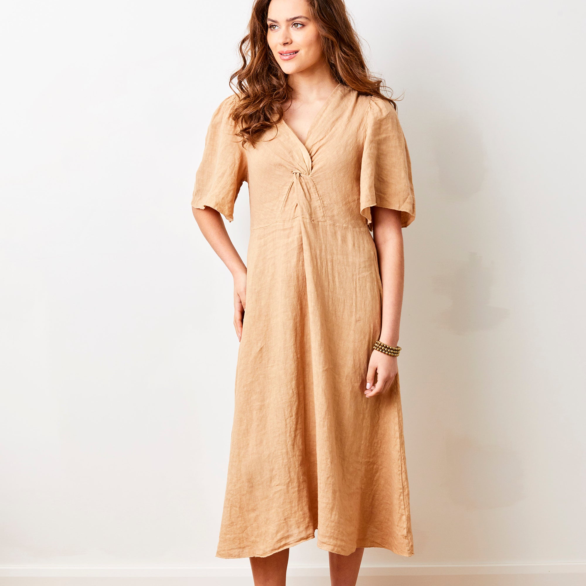 Liora Linen V-Neck Wide Sleeve Dress - Suzy D London