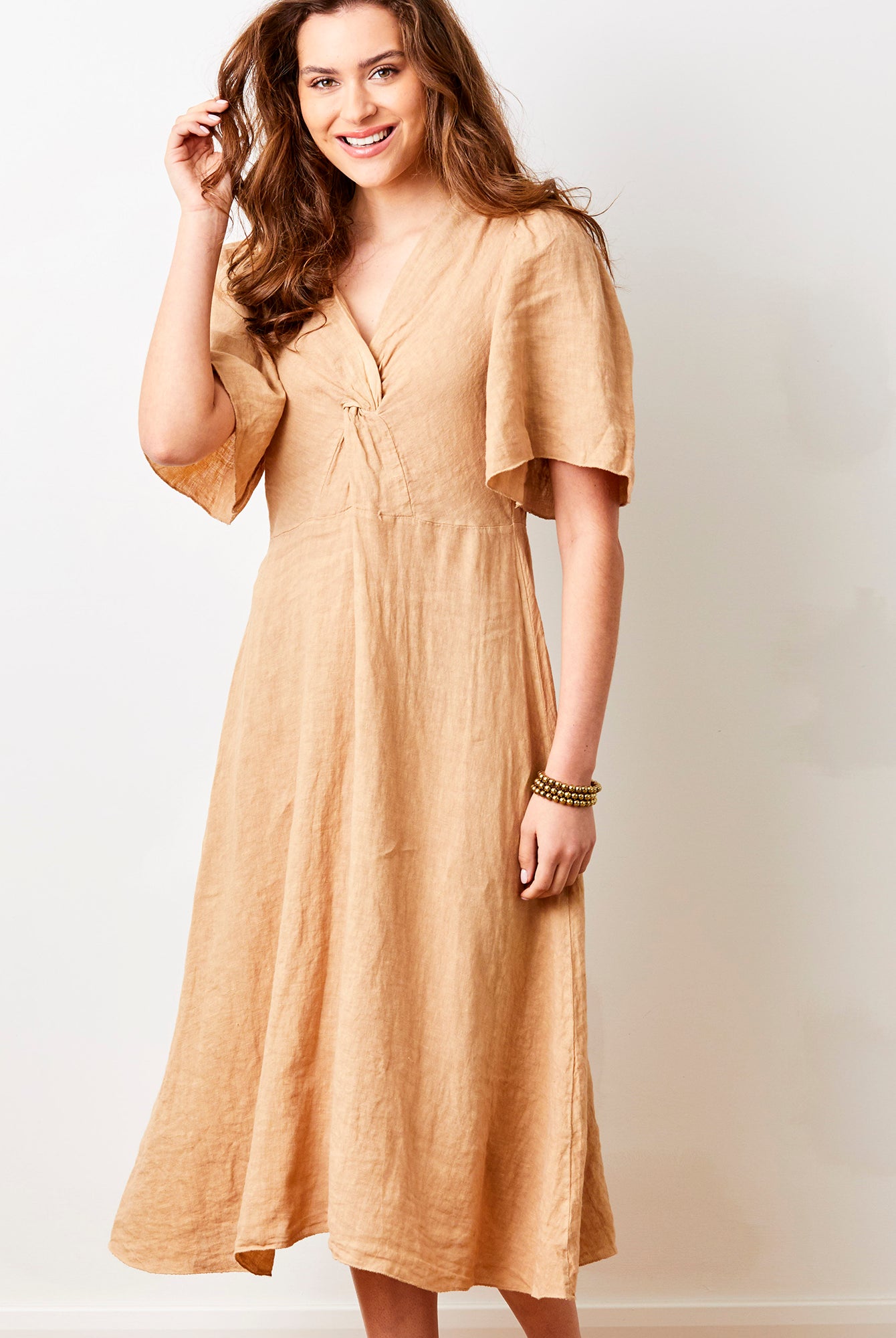 Liora Linen V-Neck Wide Sleeve Dress - Suzy D London