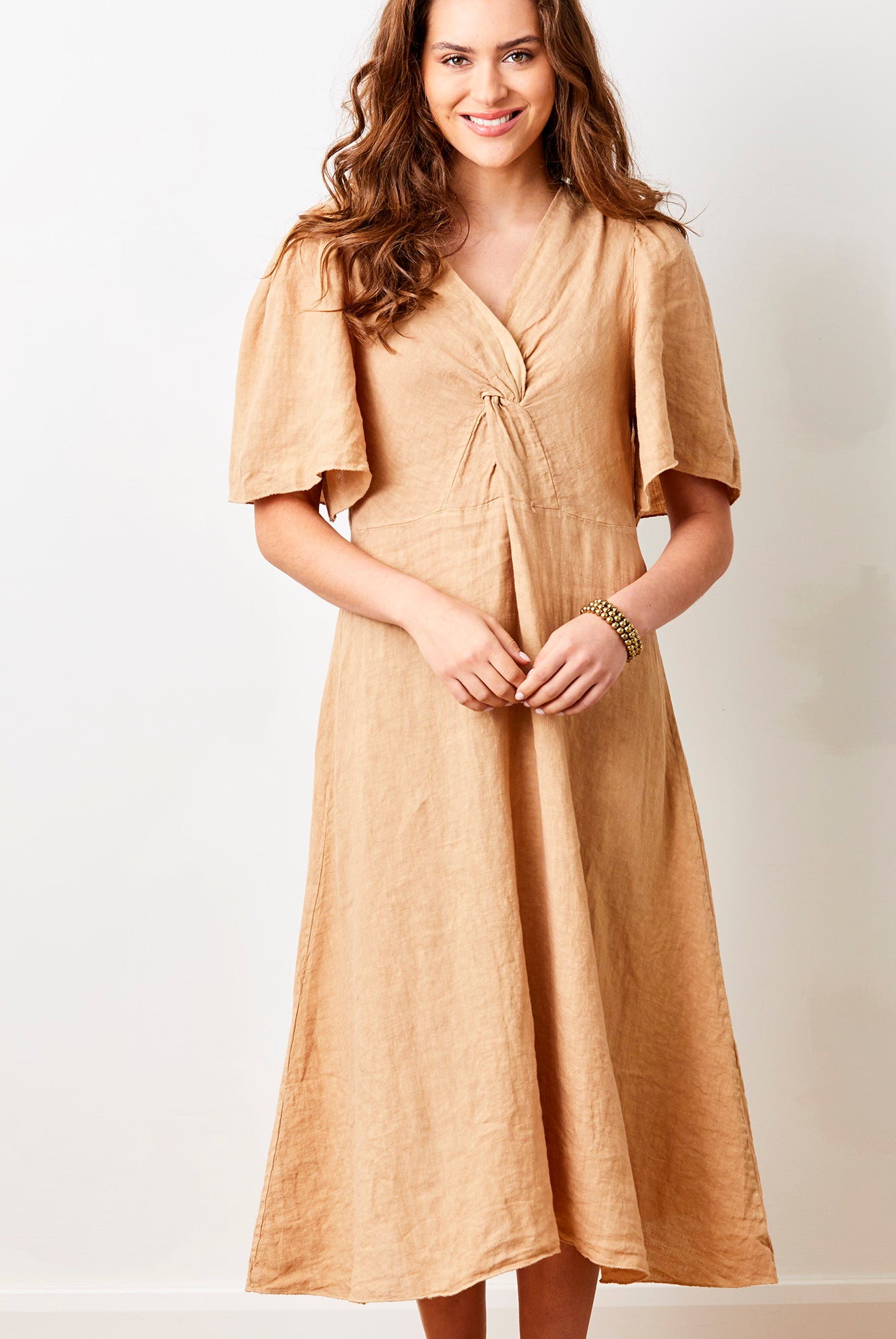 Liora Linen V-Neck Wide Sleeve Dress - Suzy D London