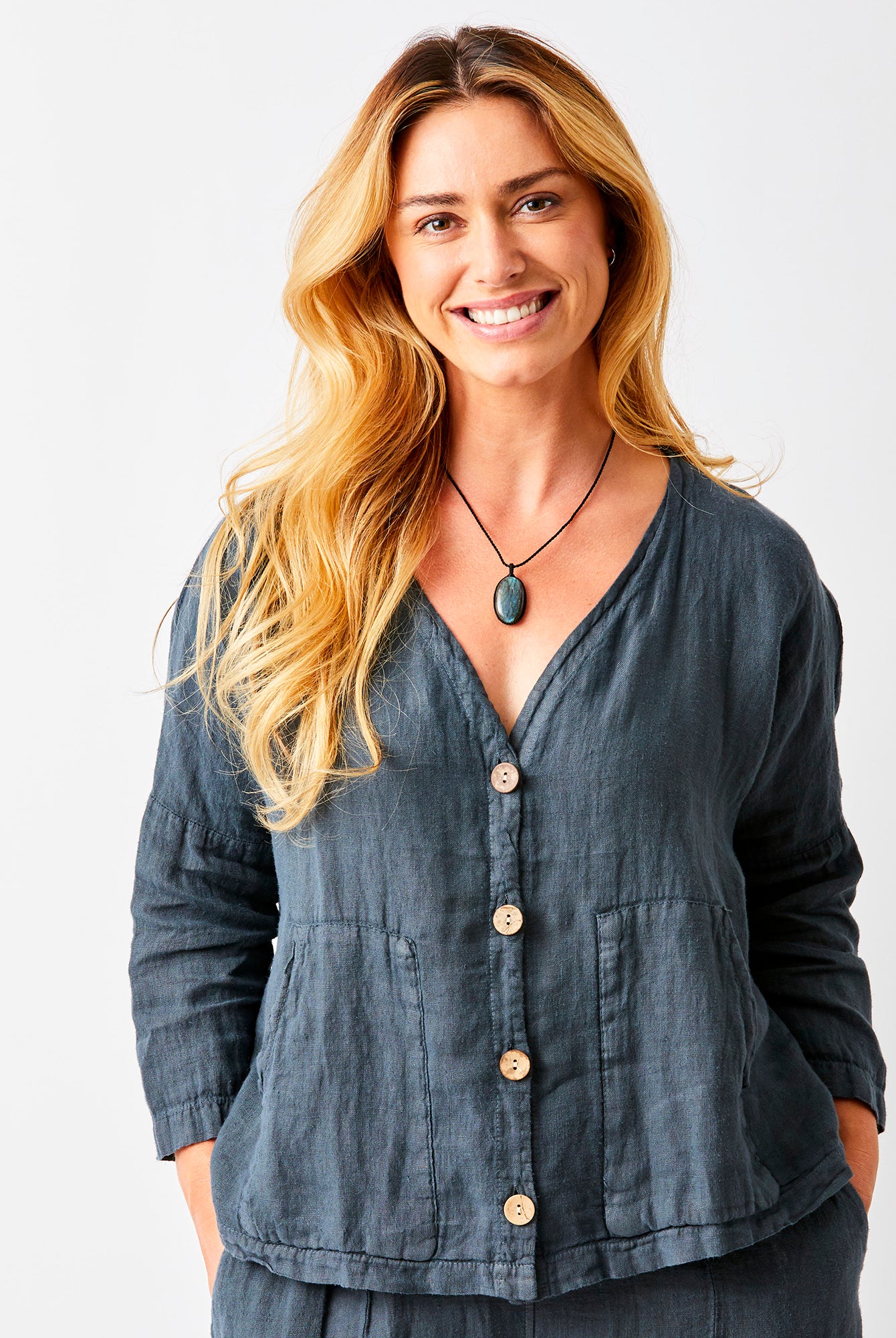 Saffron Linen Jacket With Wooden Buttons - Suzy D London