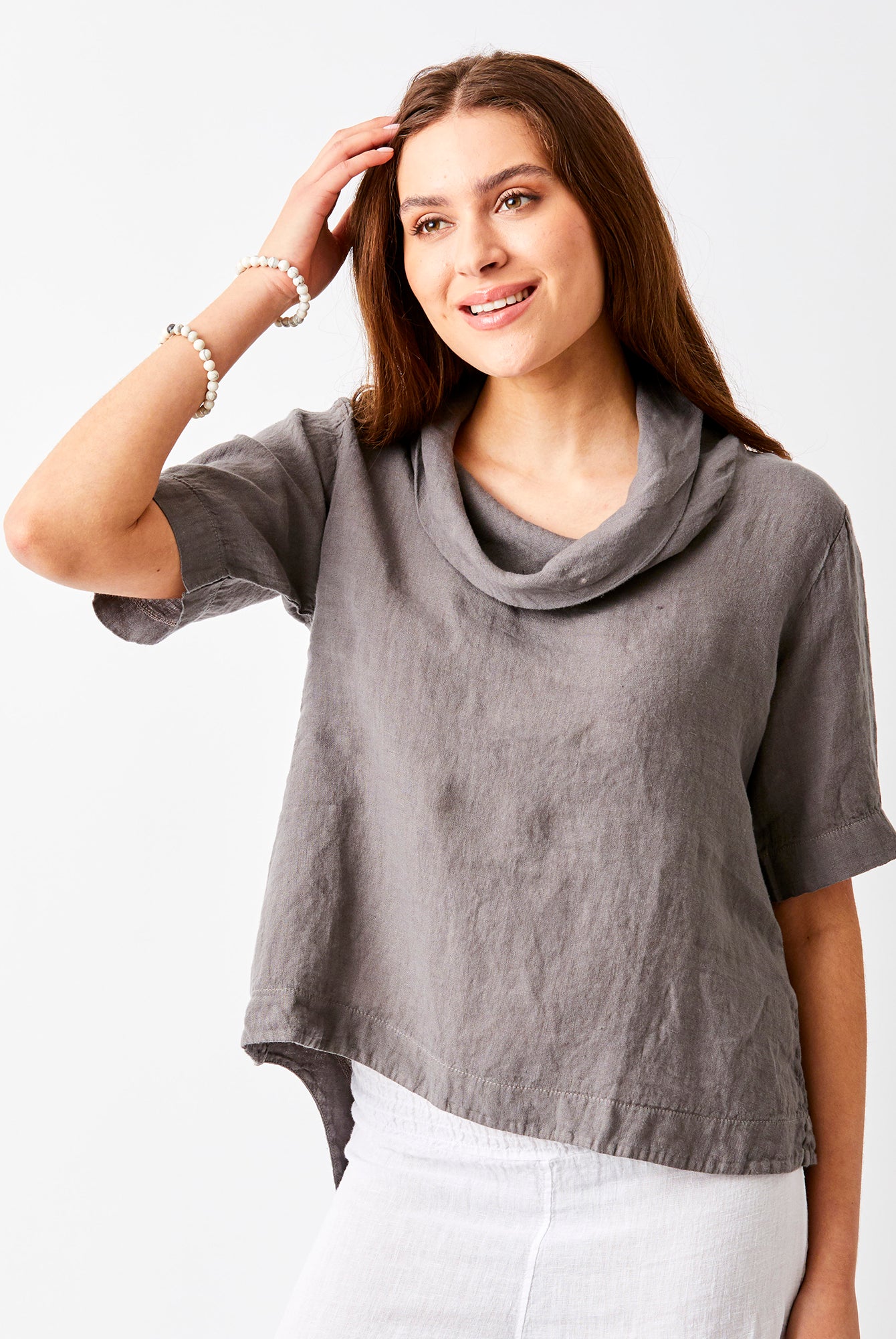 Salamanca Cowl Neck HI Lo Linen Tee - Suzy D London