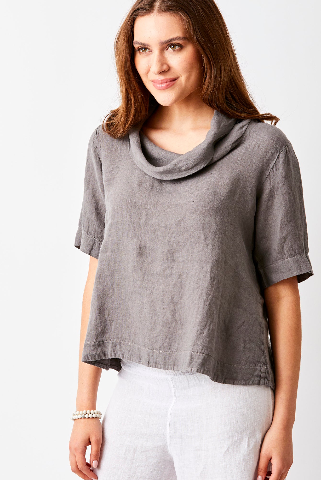 Salamanca Cowl Neck HI Lo Linen Tee - Suzy D London