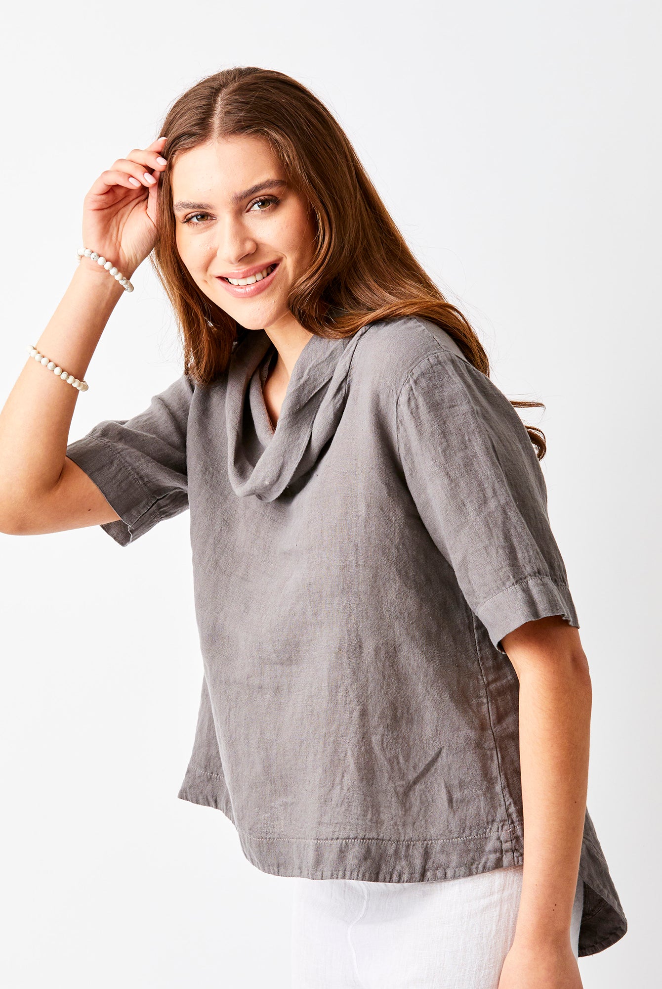 Salamanca Cowl Neck HI Lo Linen Tee - Suzy D London