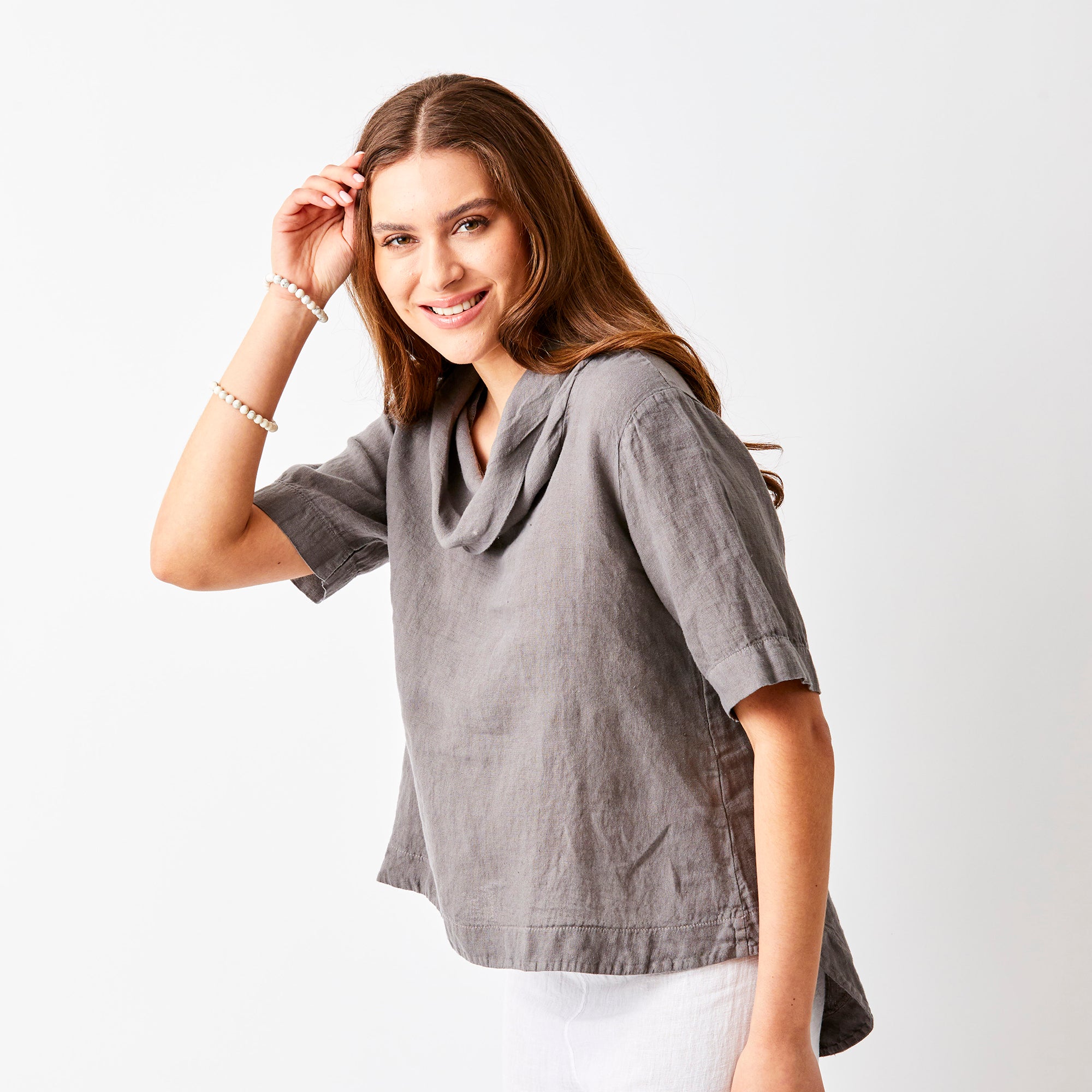 Salamanca Cowl Neck HI Lo Linen Tee - Suzy D London