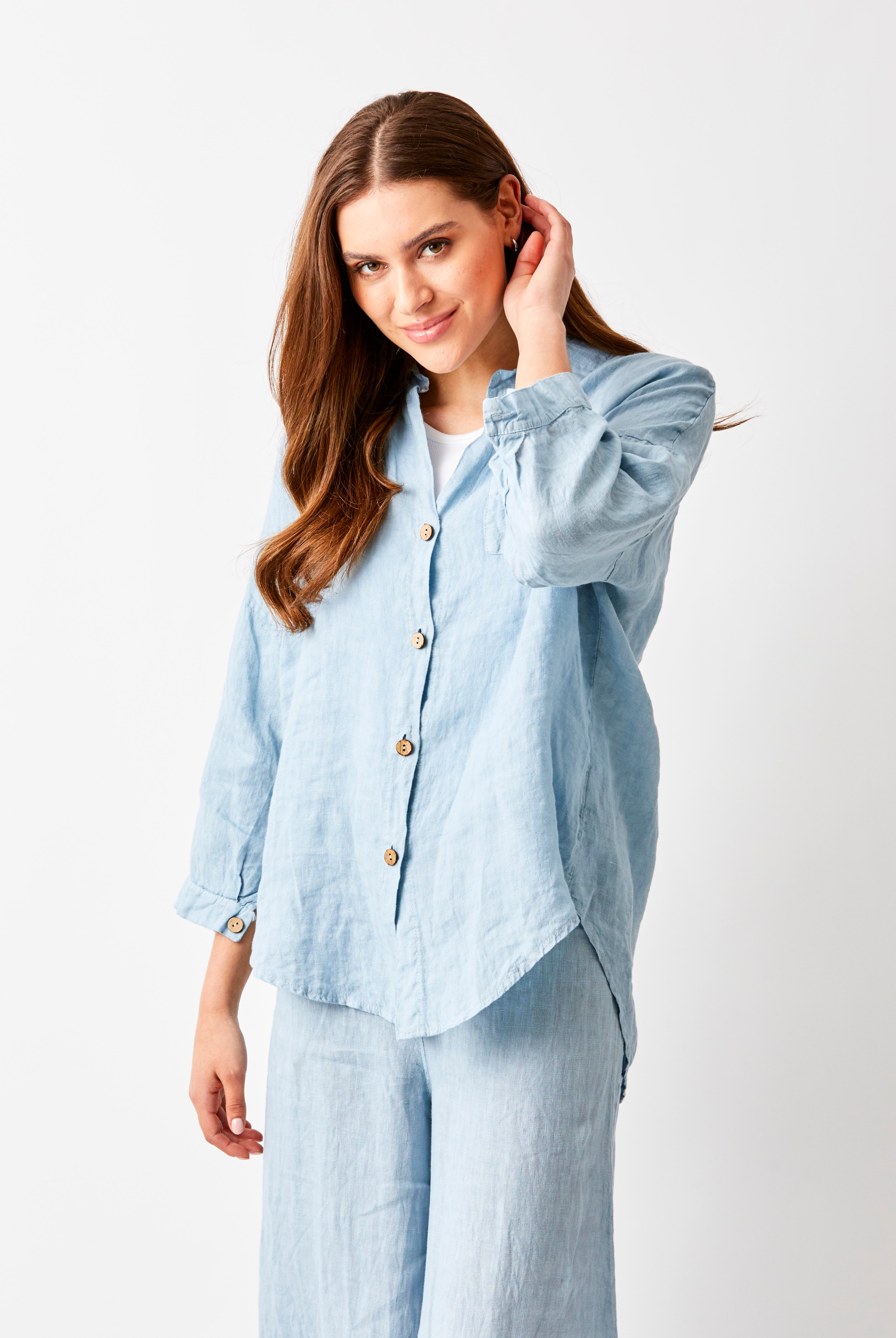 Sapphira Linen Shirt With Side Splits and Pocket - Suzy D London