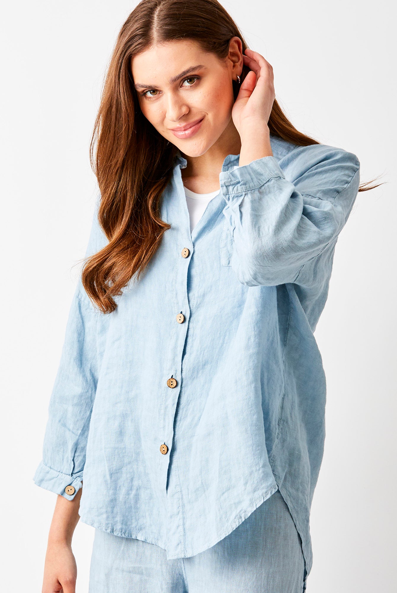Sapphira Linen Shirt With Side Splits and Pocket - Suzy D London