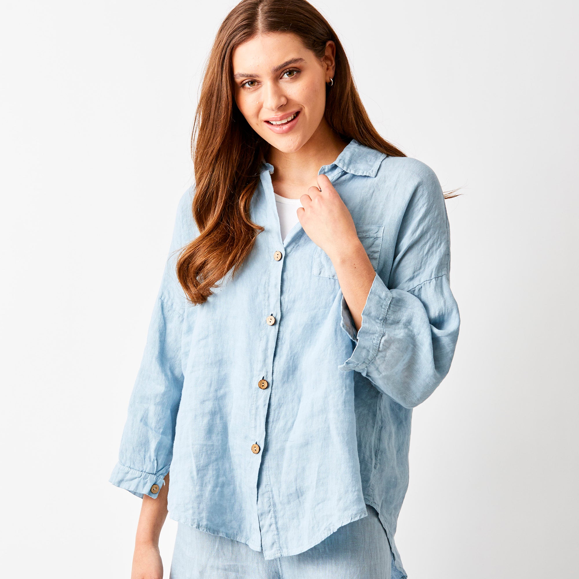 Sapphira Linen Shirt With Side Splits and Pocket - Suzy D London