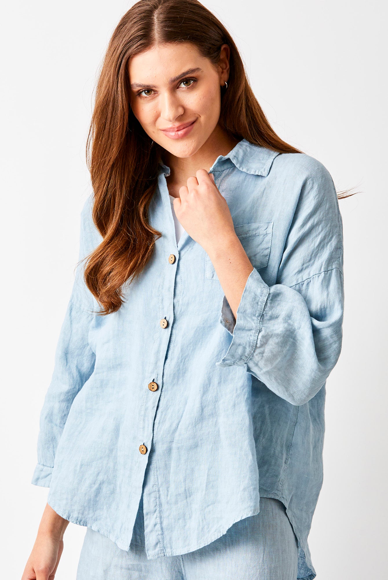 Sapphira Linen Shirt With Side Splits and Pocket - Suzy D London