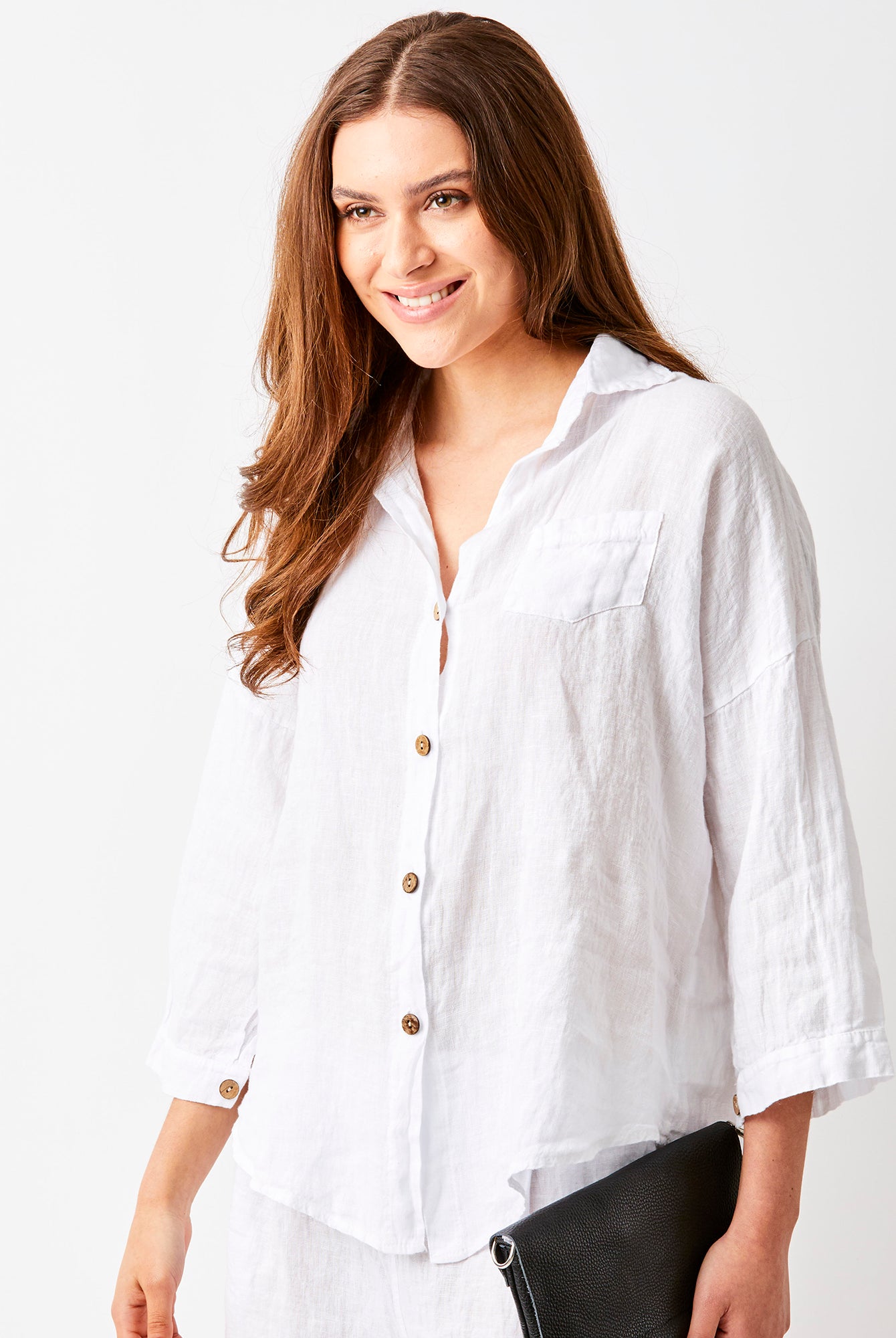Sapphira Linen Shirt With Side Splits and Pocket - Suzy D London