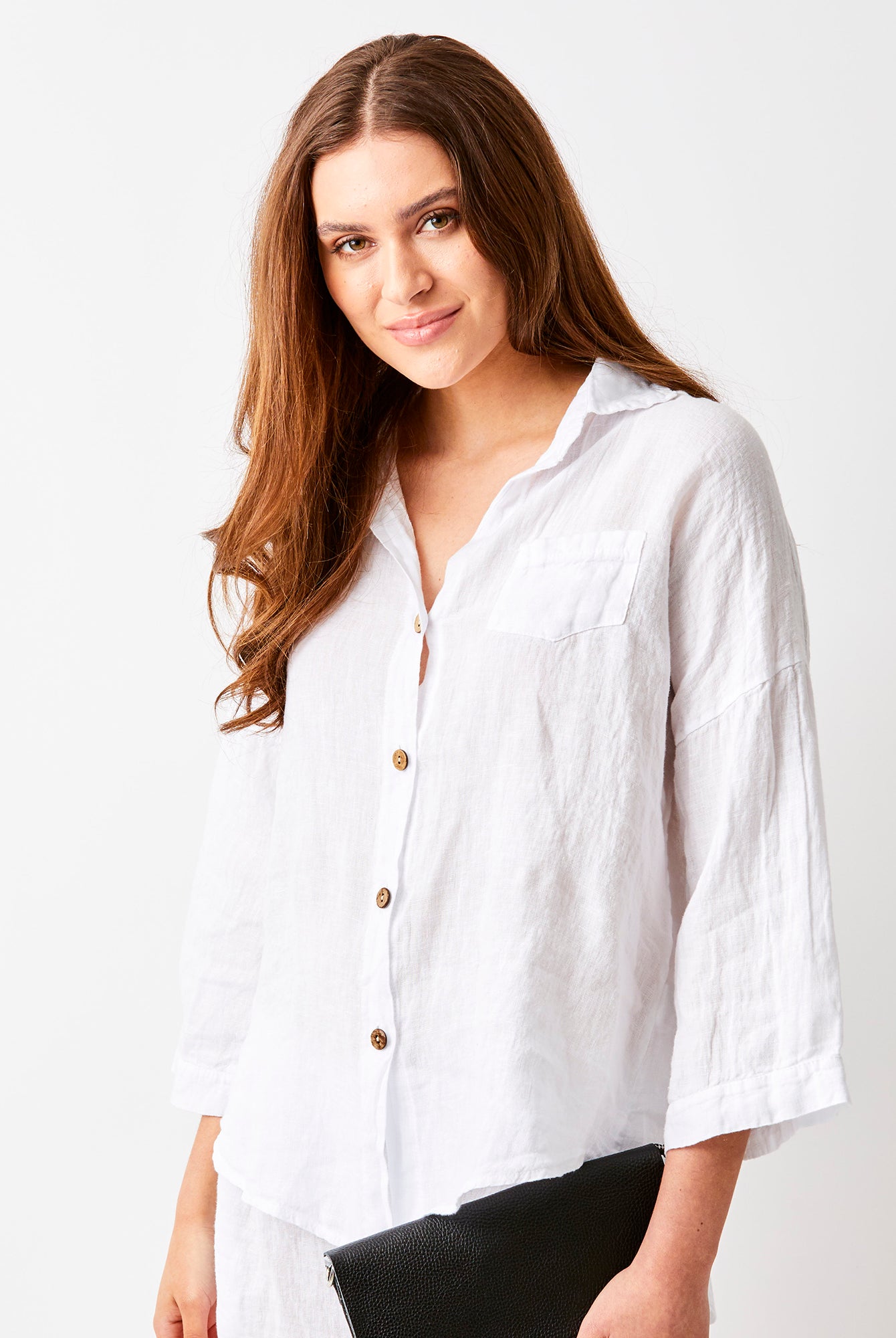 Sapphira Linen Shirt With Side Splits and Pocket - Suzy D London