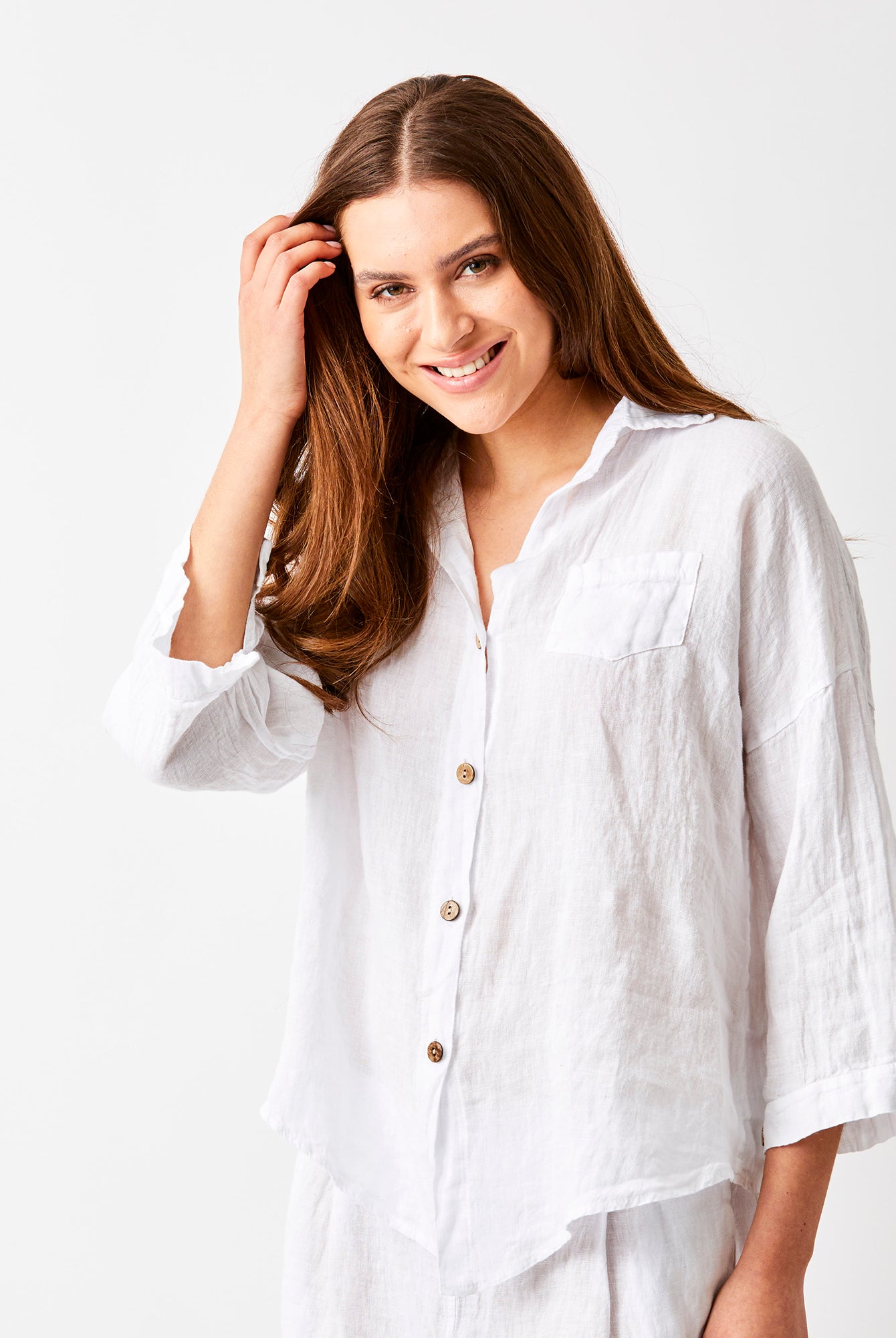 Sapphira Linen Shirt With Side Splits and Pocket - Suzy D London