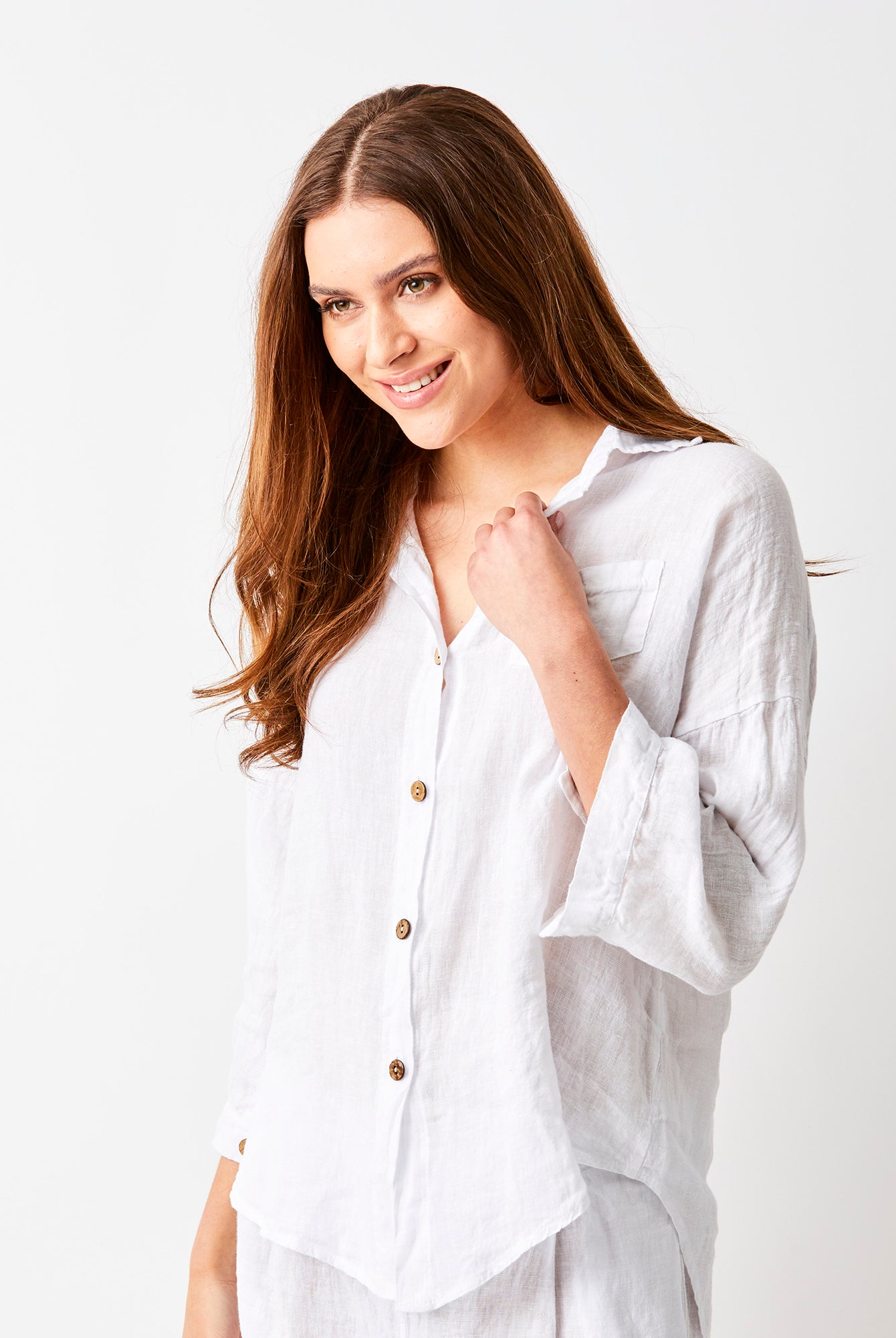 Sapphira Linen Shirt With Side Splits and Pocket - Suzy D London