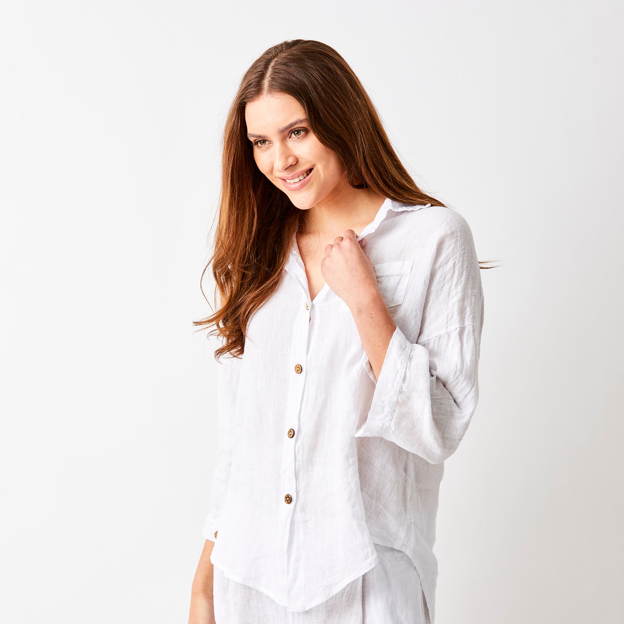 Sapphira Linen Shirt With Side Splits and Pocket - Suzy D London