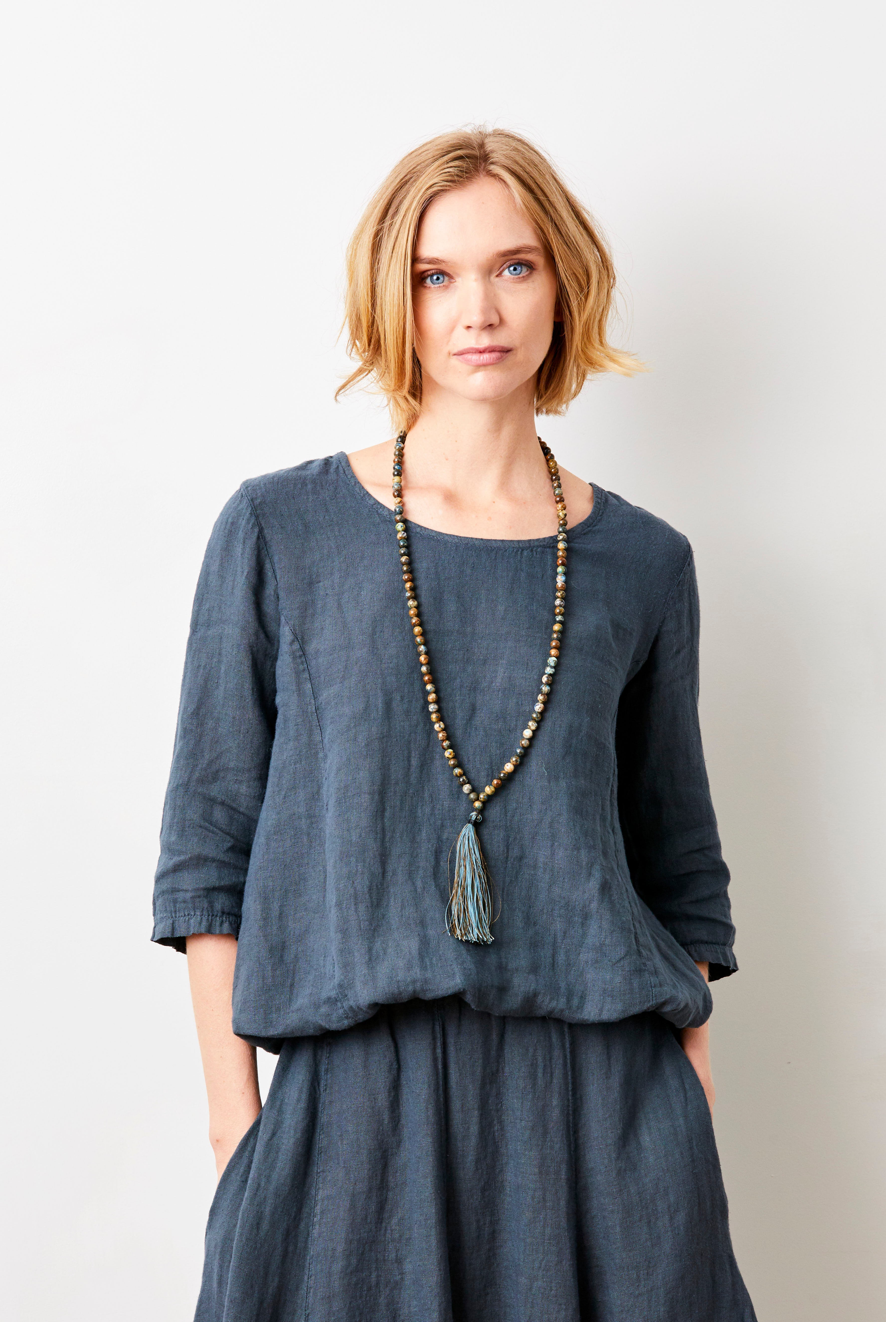 Sonita Linen Bubble Hem Long Sleeve Top - Suzy D London