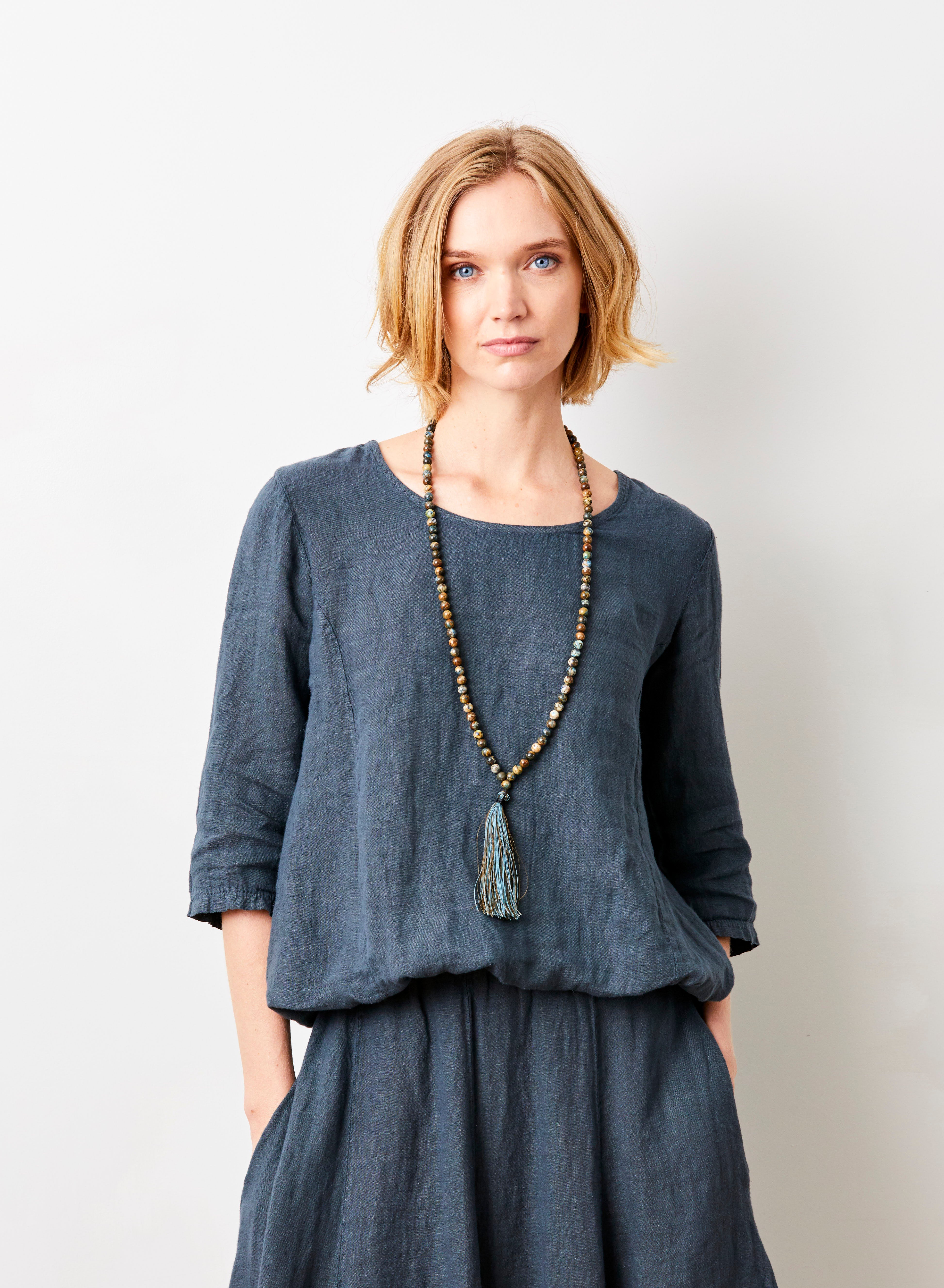 Sonita Linen Bubble Hem Long Sleeve Top - Suzy D London