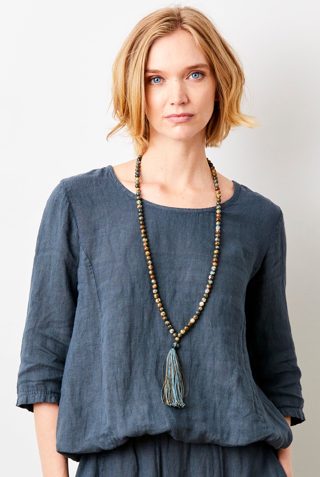 Sonita Linen Bubble Hem Long Sleeve Top - Suzy D London