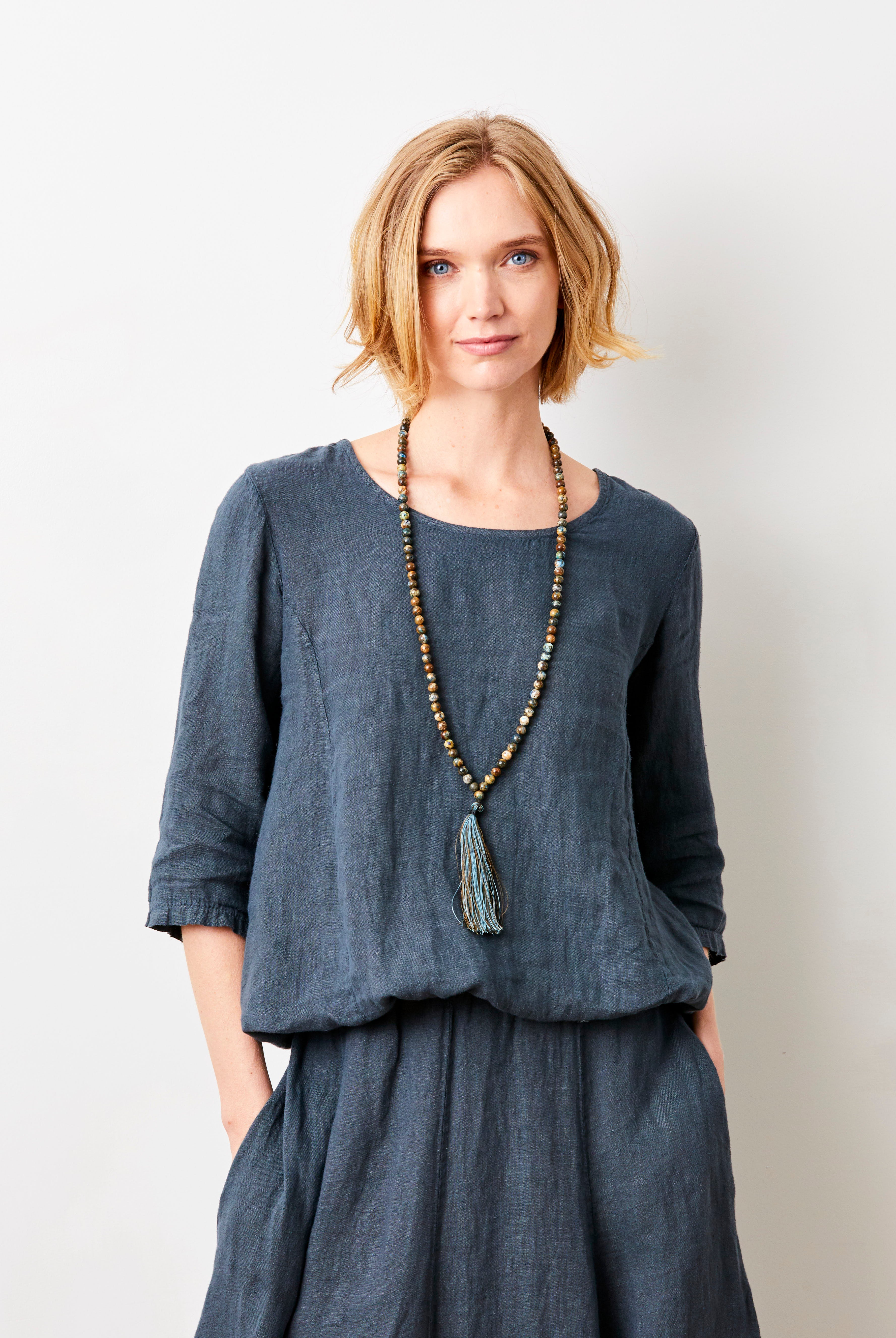 Sonita Linen Bubble Hem Long Sleeve Top - Suzy D London