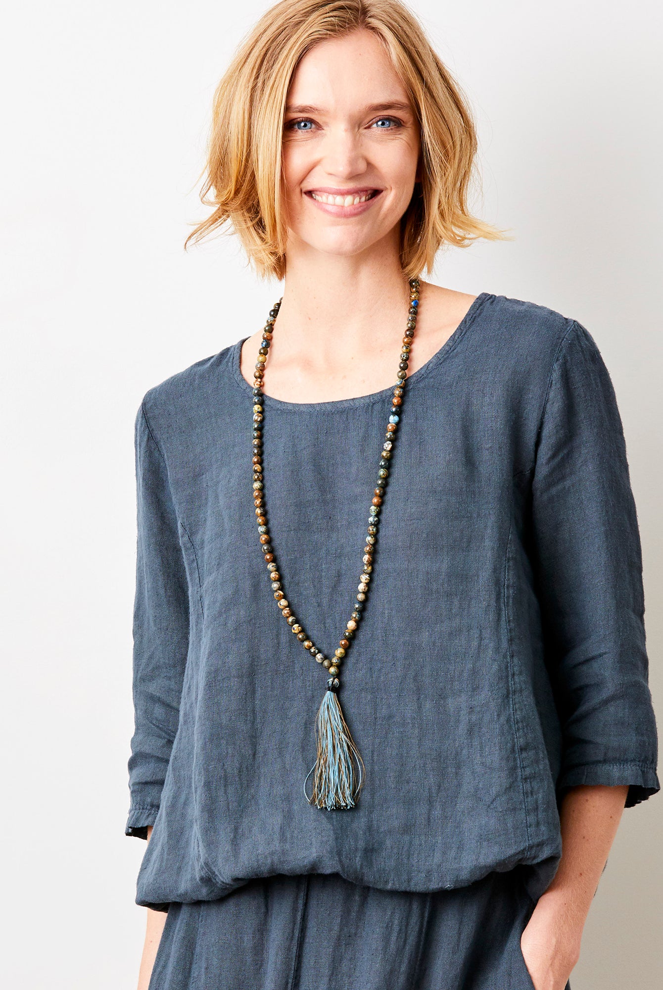 Sonita Linen Bubble Hem Long Sleeve Top - Suzy D London