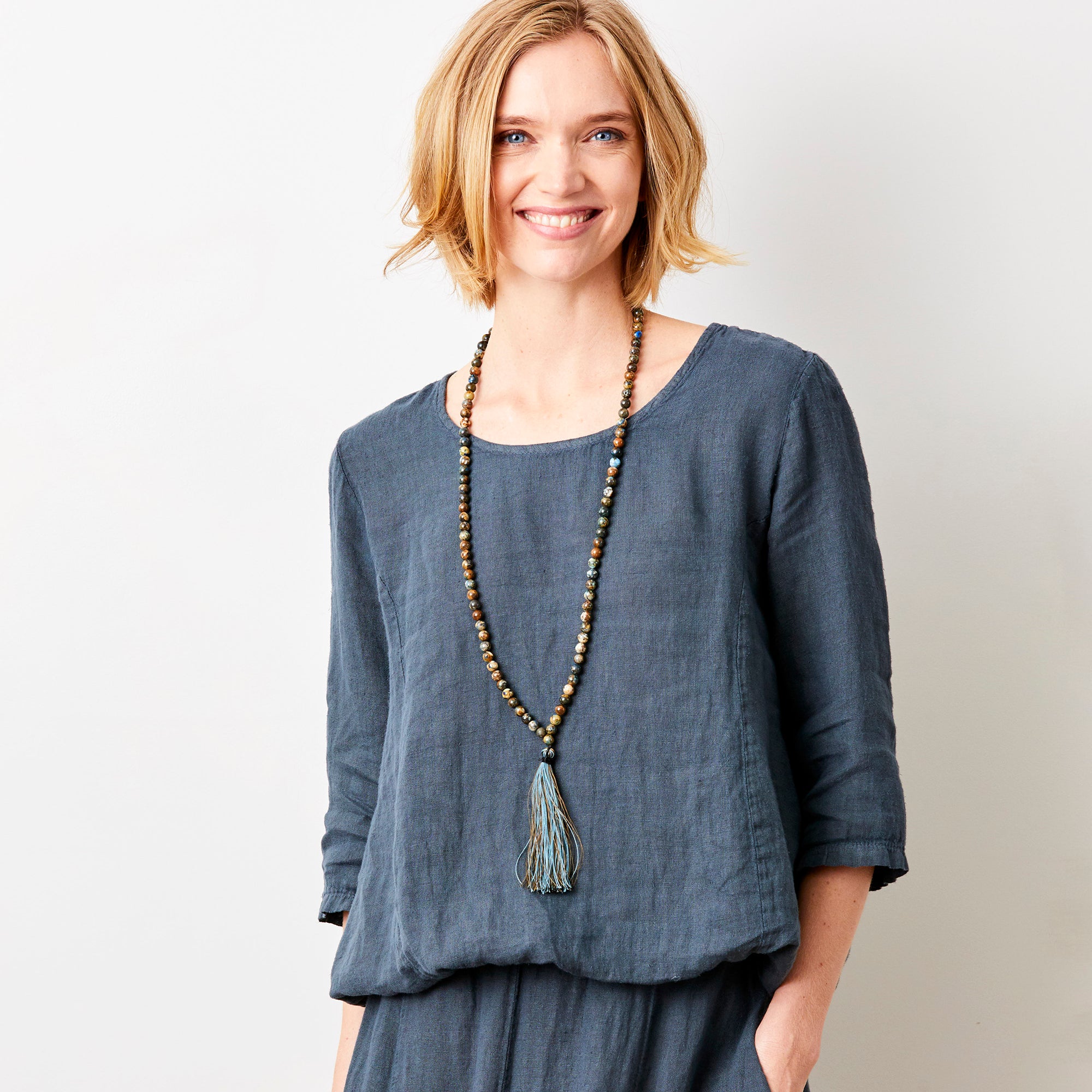 Sonita Linen Bubble Hem Long Sleeve Top - Suzy D London