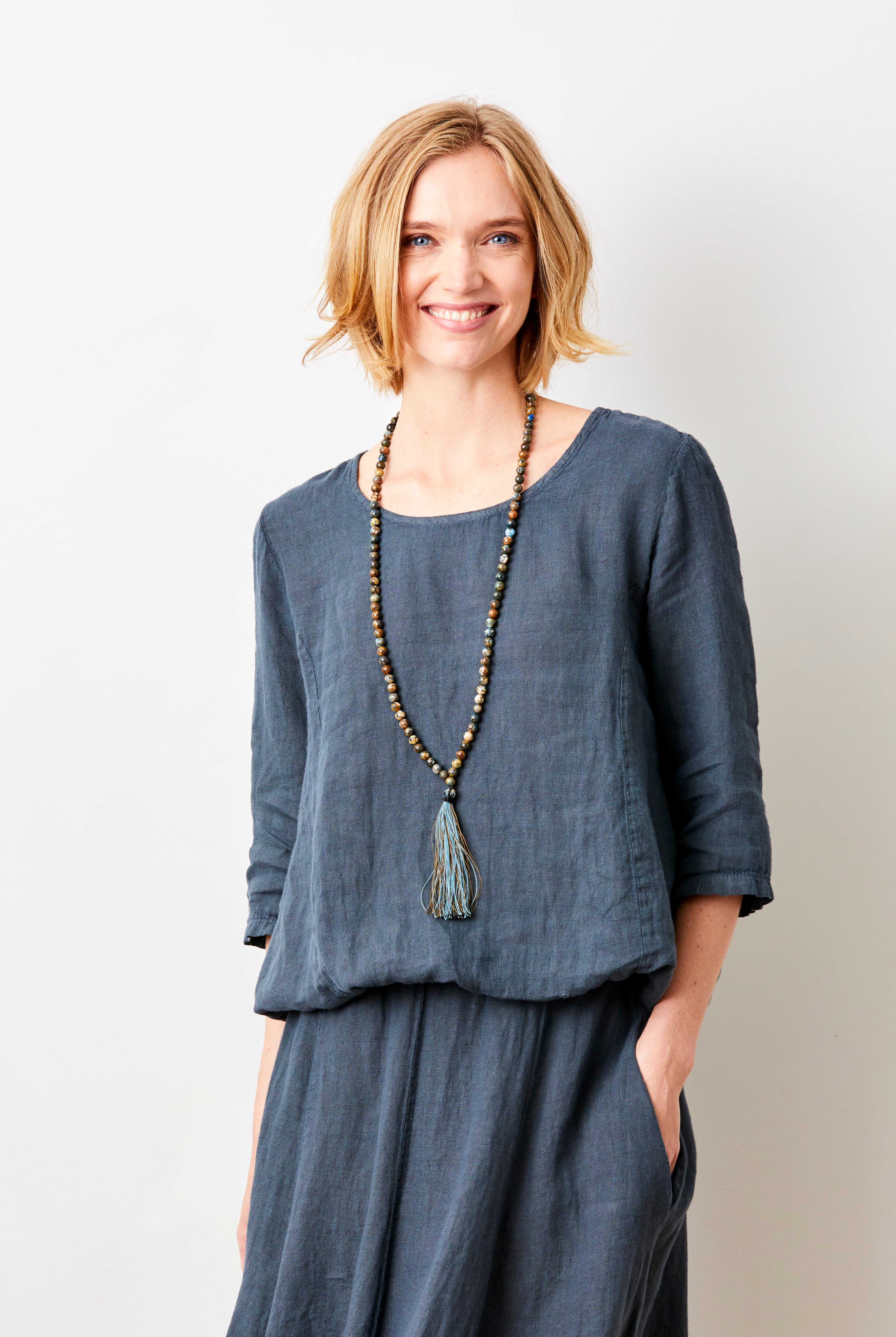 Sonita Linen Bubble Hem Long Sleeve Top - Suzy D London