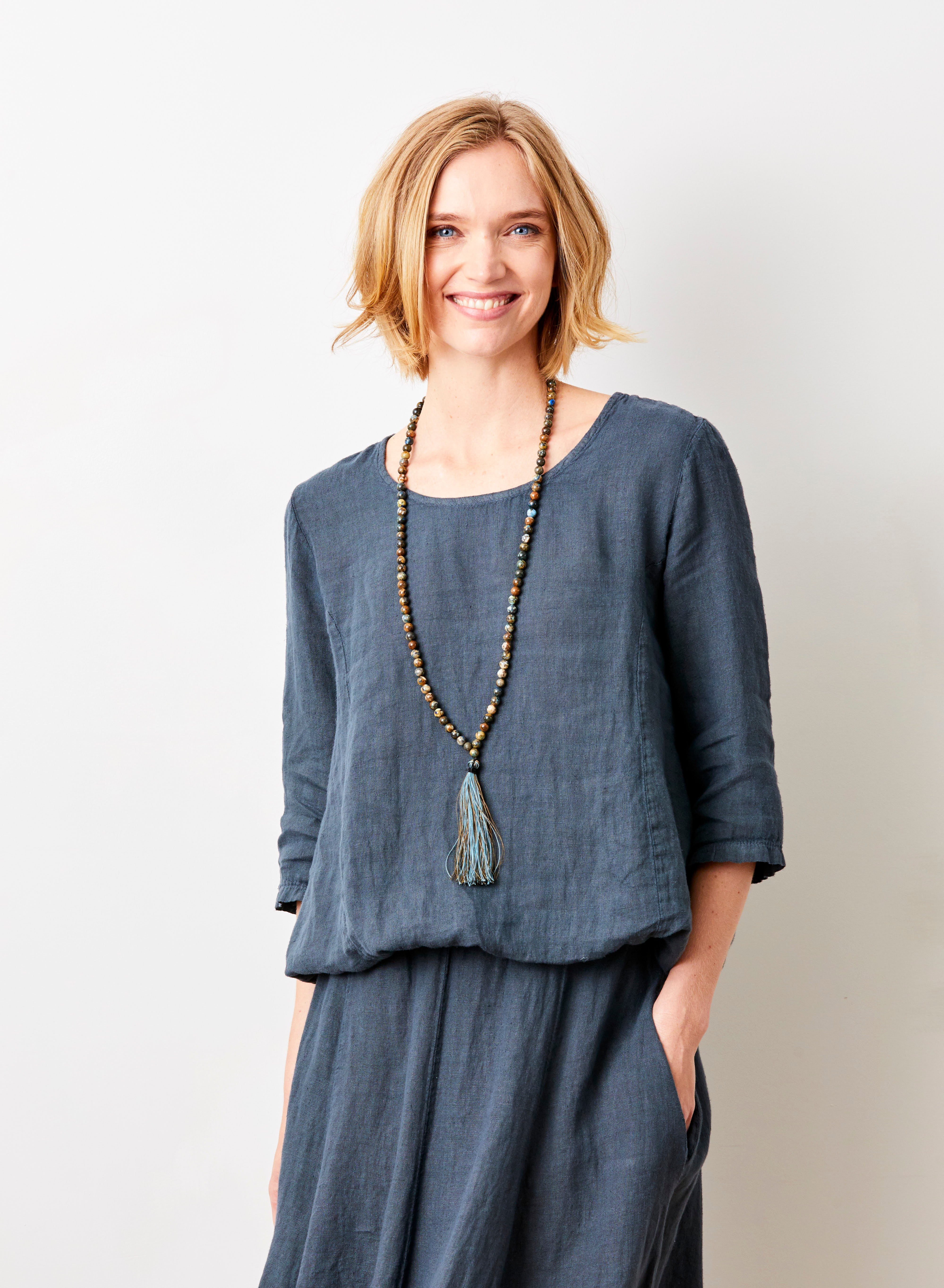 Sonita Linen Bubble Hem Long Sleeve Top - Suzy D London