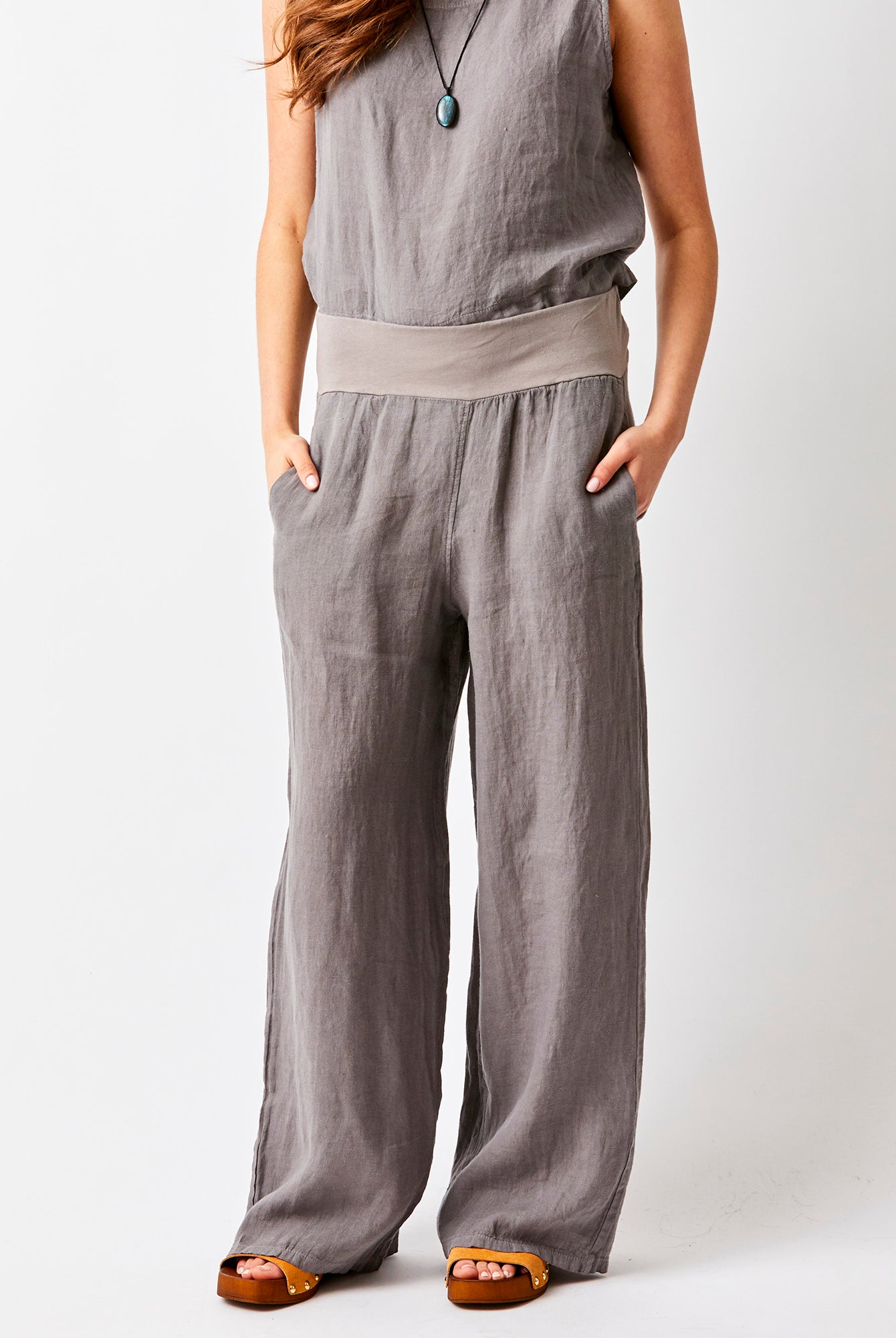 Sultan Wide Leg Linen Pants With Stretch Waistband - Suzy D London
